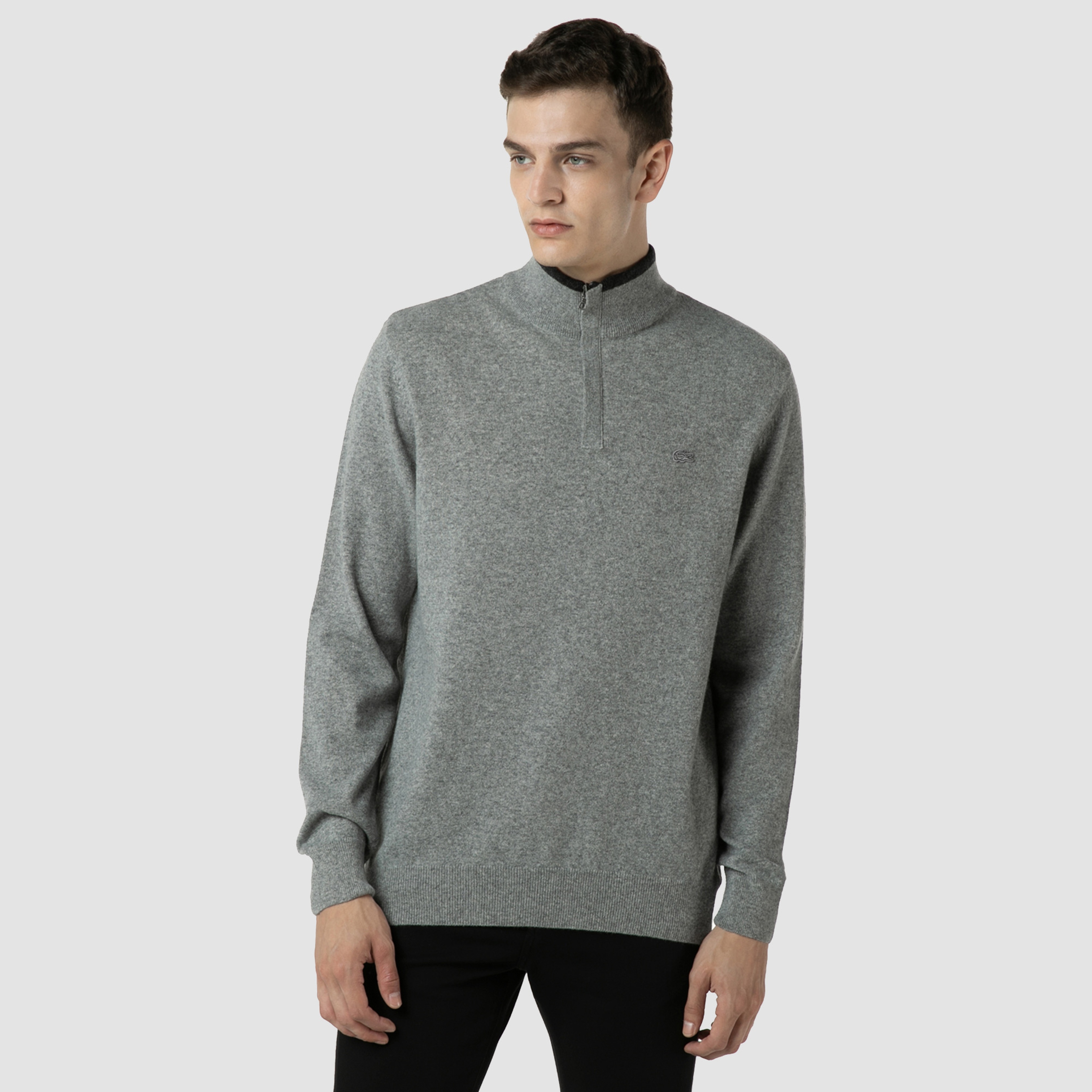 Lacoste Erkek Regular Fit Yün Yarım Fermuarlı Gri Kazak