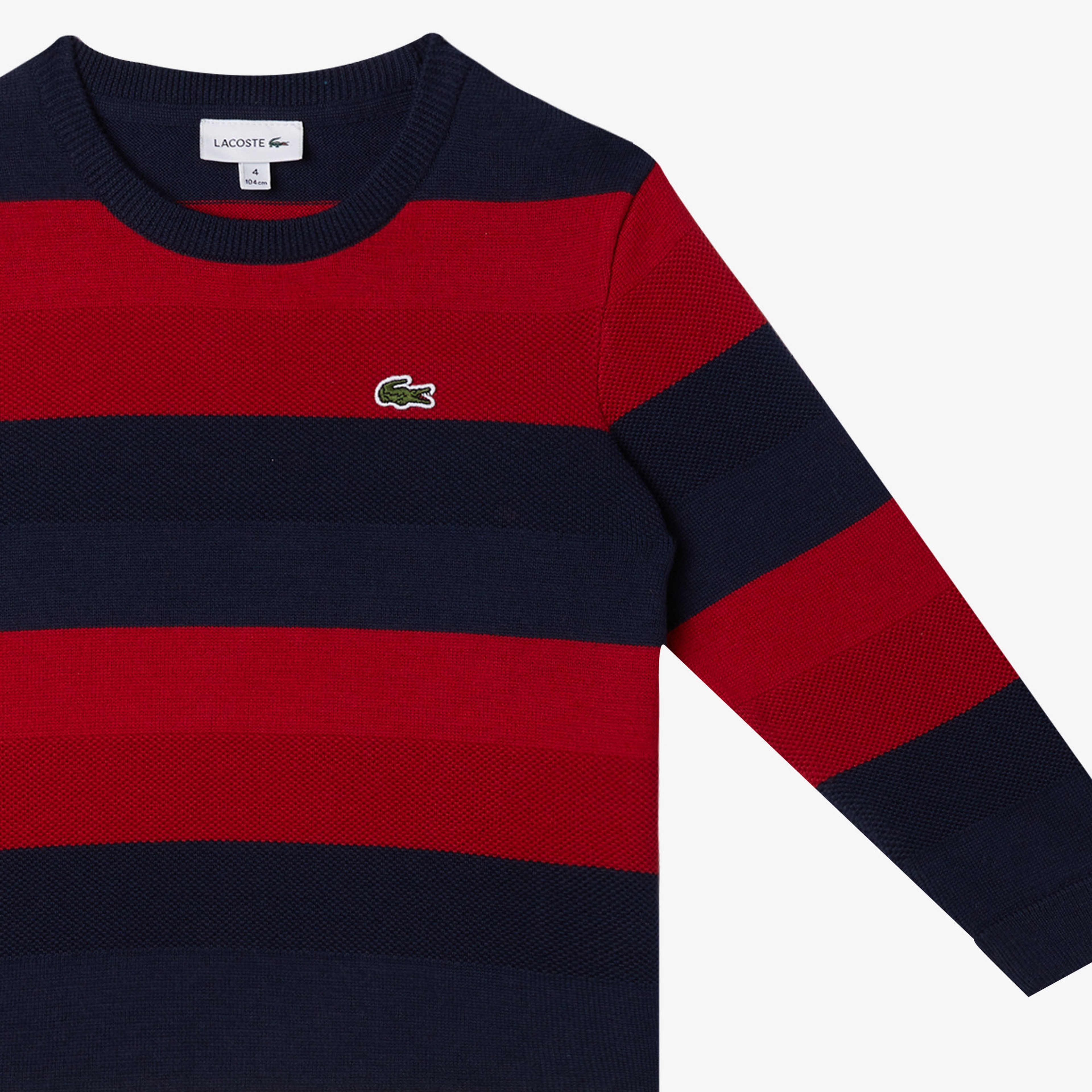 Lacoste Erkek Çocuk  Bisiklet Yaka Çizgili Lacivert-Kırmızı Kazak