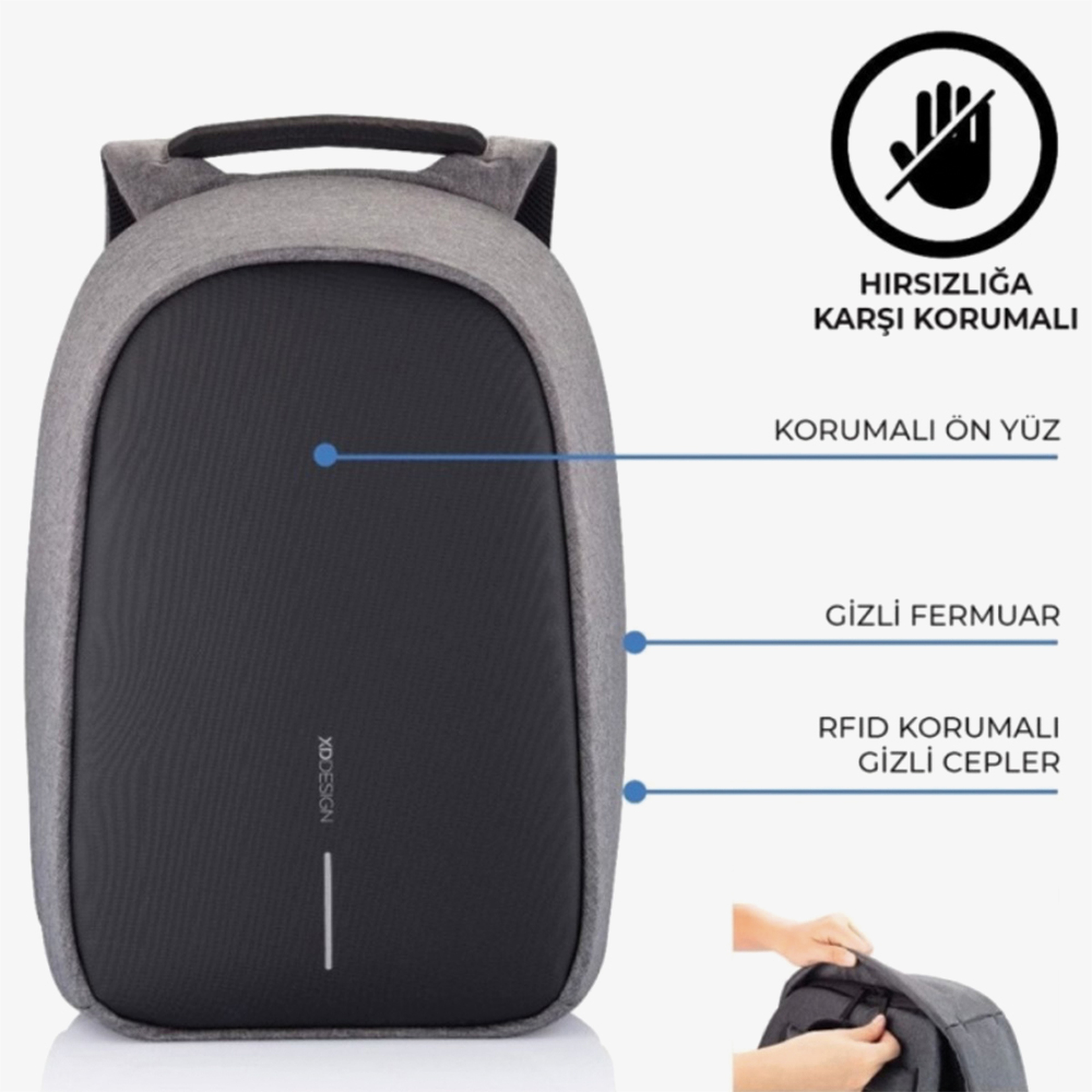 XD Design Bobby Hero Small Unisex Gri Sırt Çantası