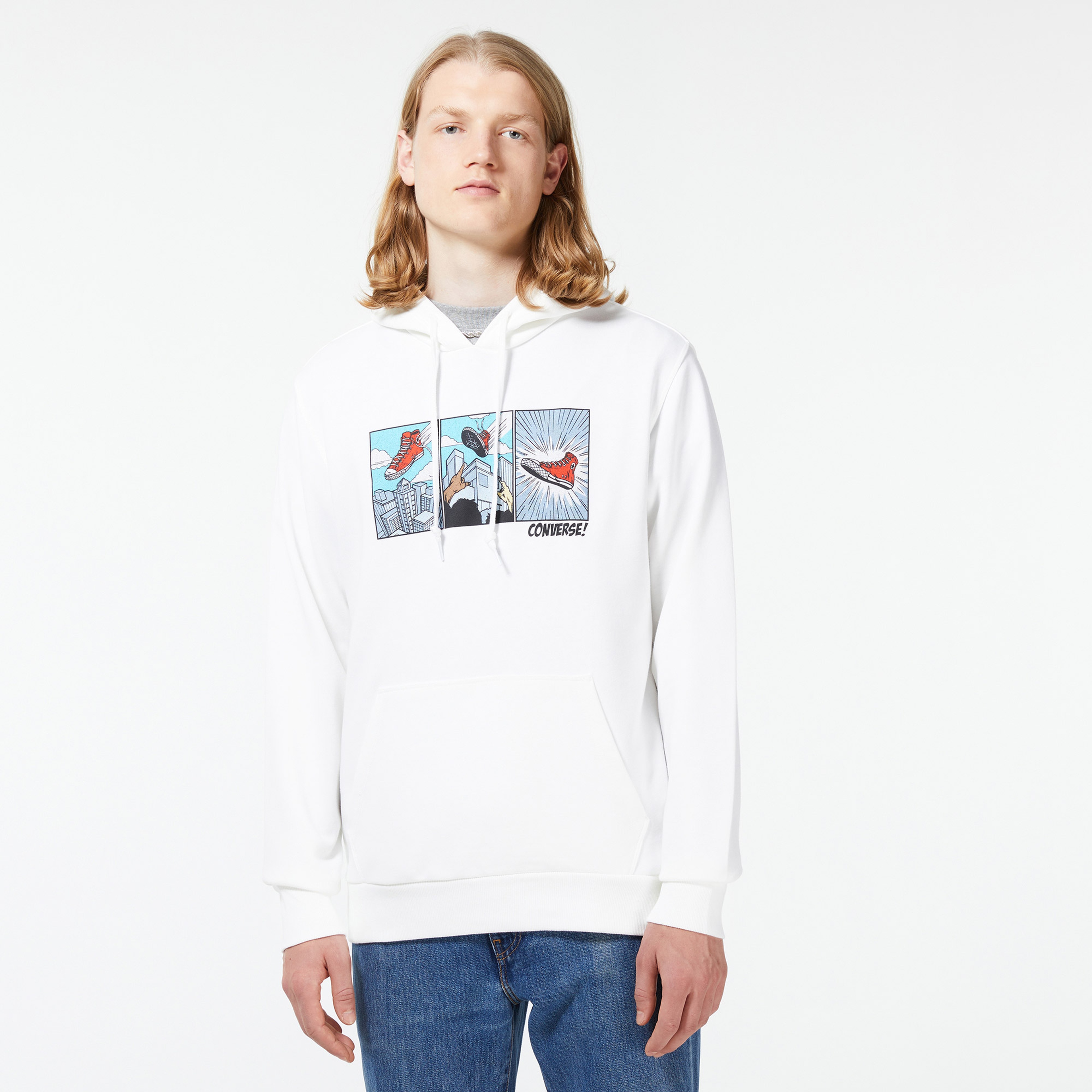 Converse Chuck Comic Hooide Erkek Beyaz Sweatshirt