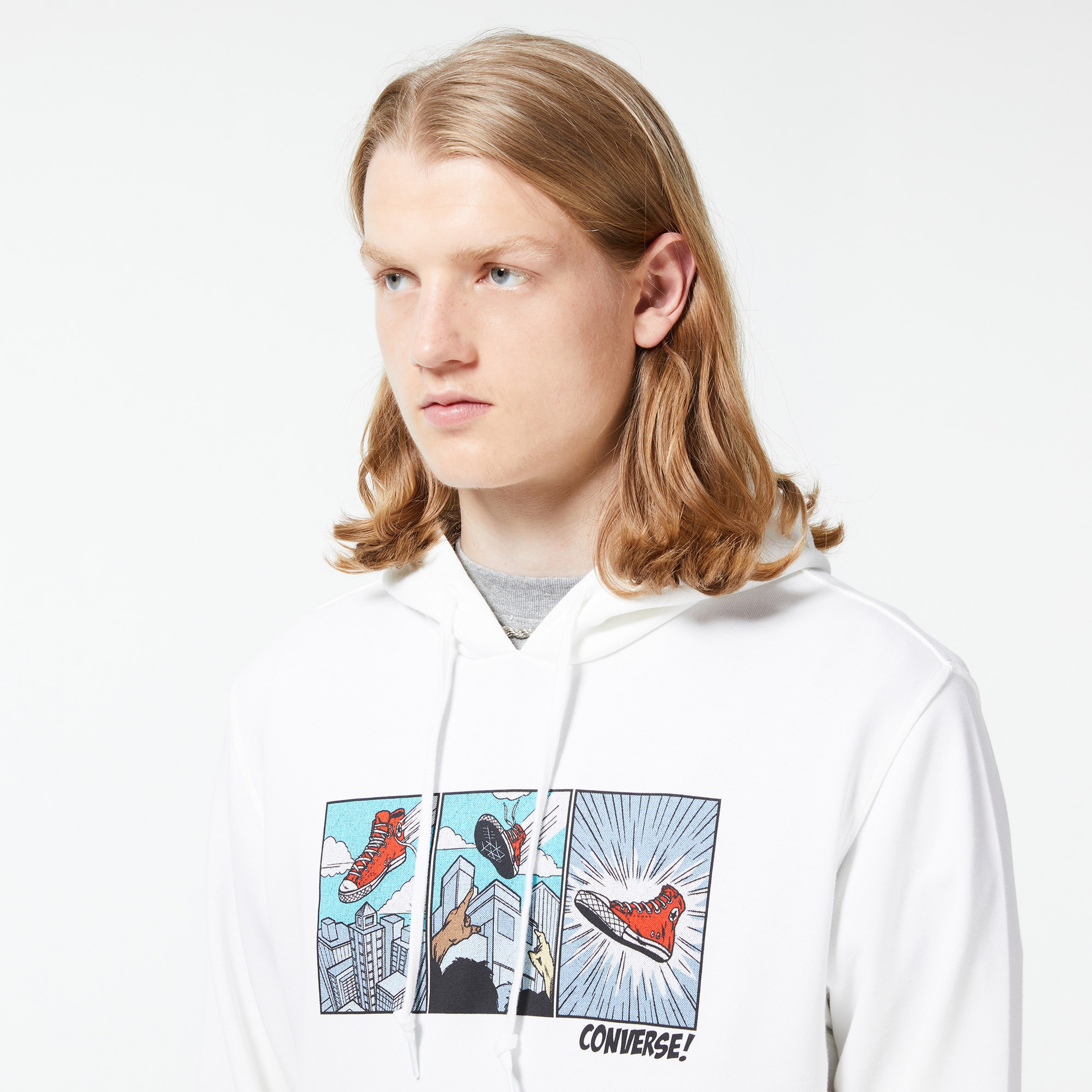 Converse Chuck Comic Hooide Erkek Beyaz Sweatshirt