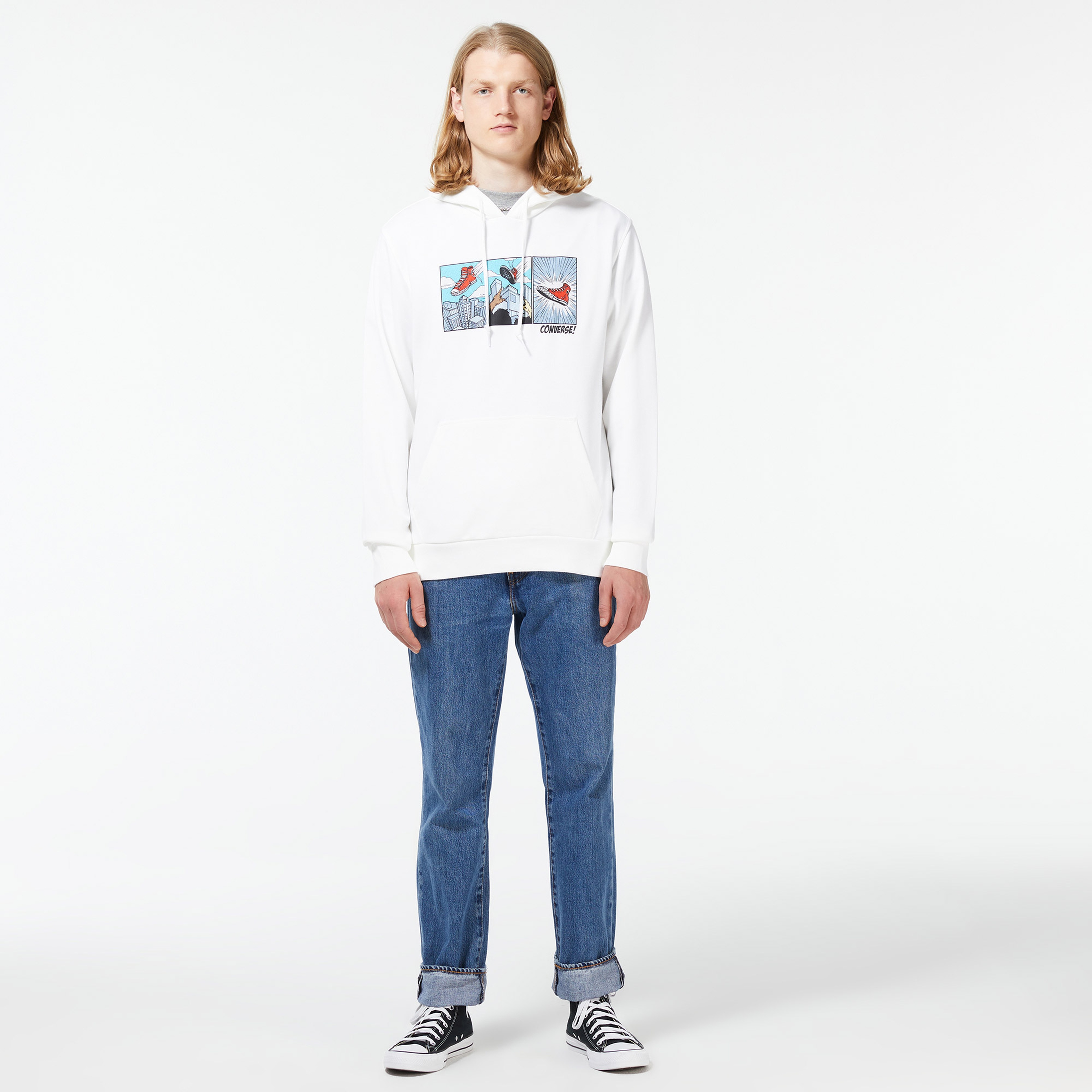 Converse Chuck Comic Hooide Erkek Beyaz Sweatshirt