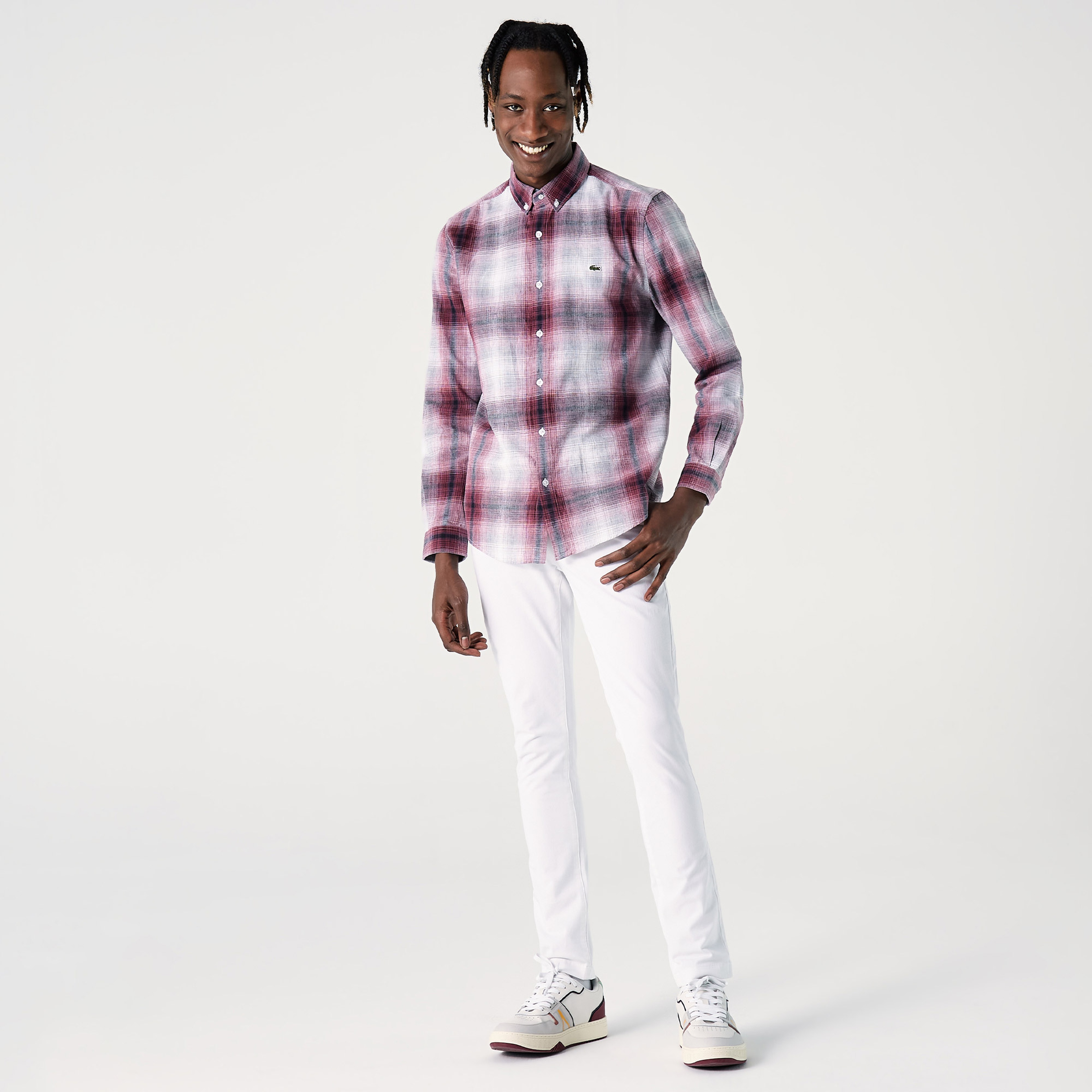 Lacoste Erkek Slim Fit Ekose Bordo Gömlek