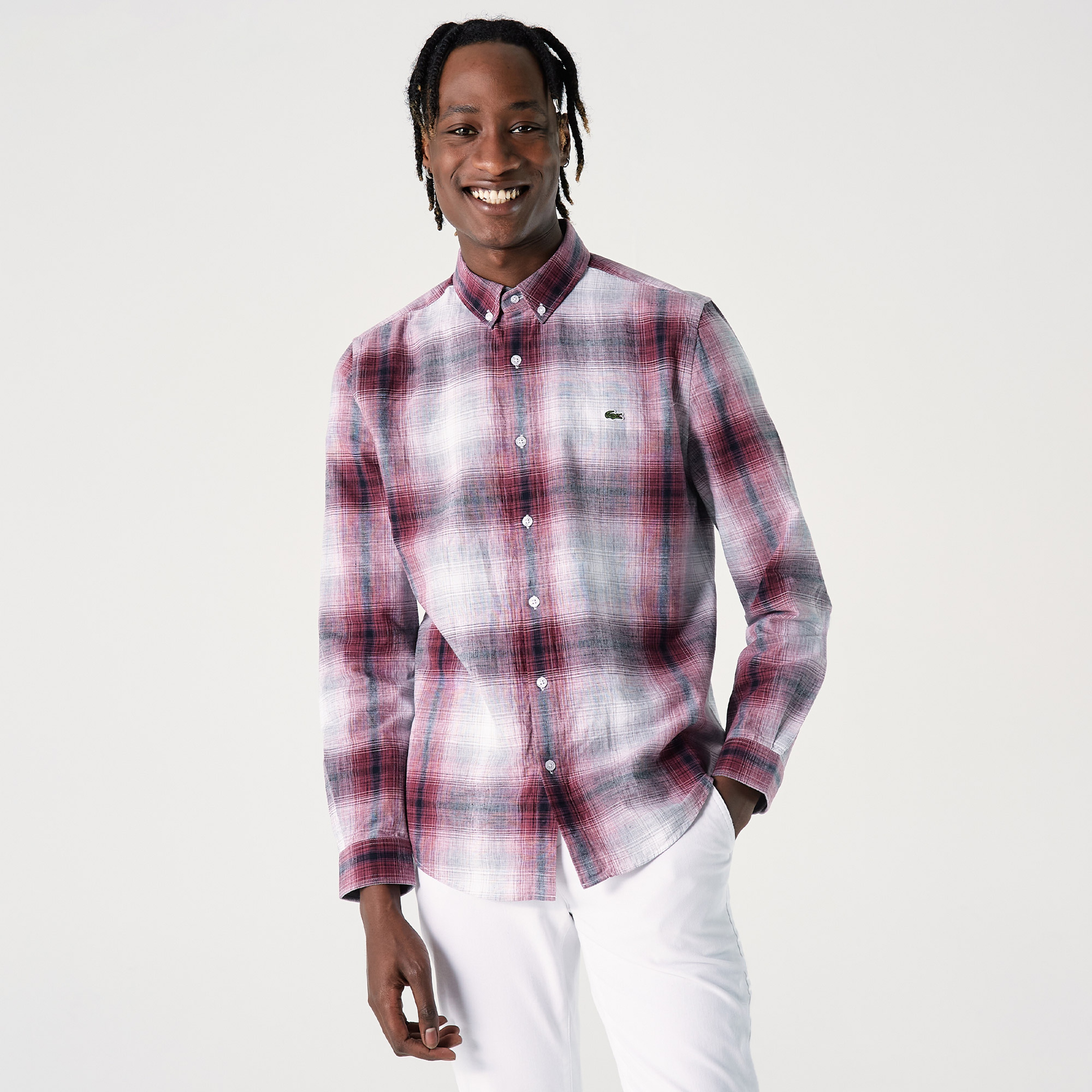 Lacoste Erkek Slim Fit Ekose Bordo Gömlek