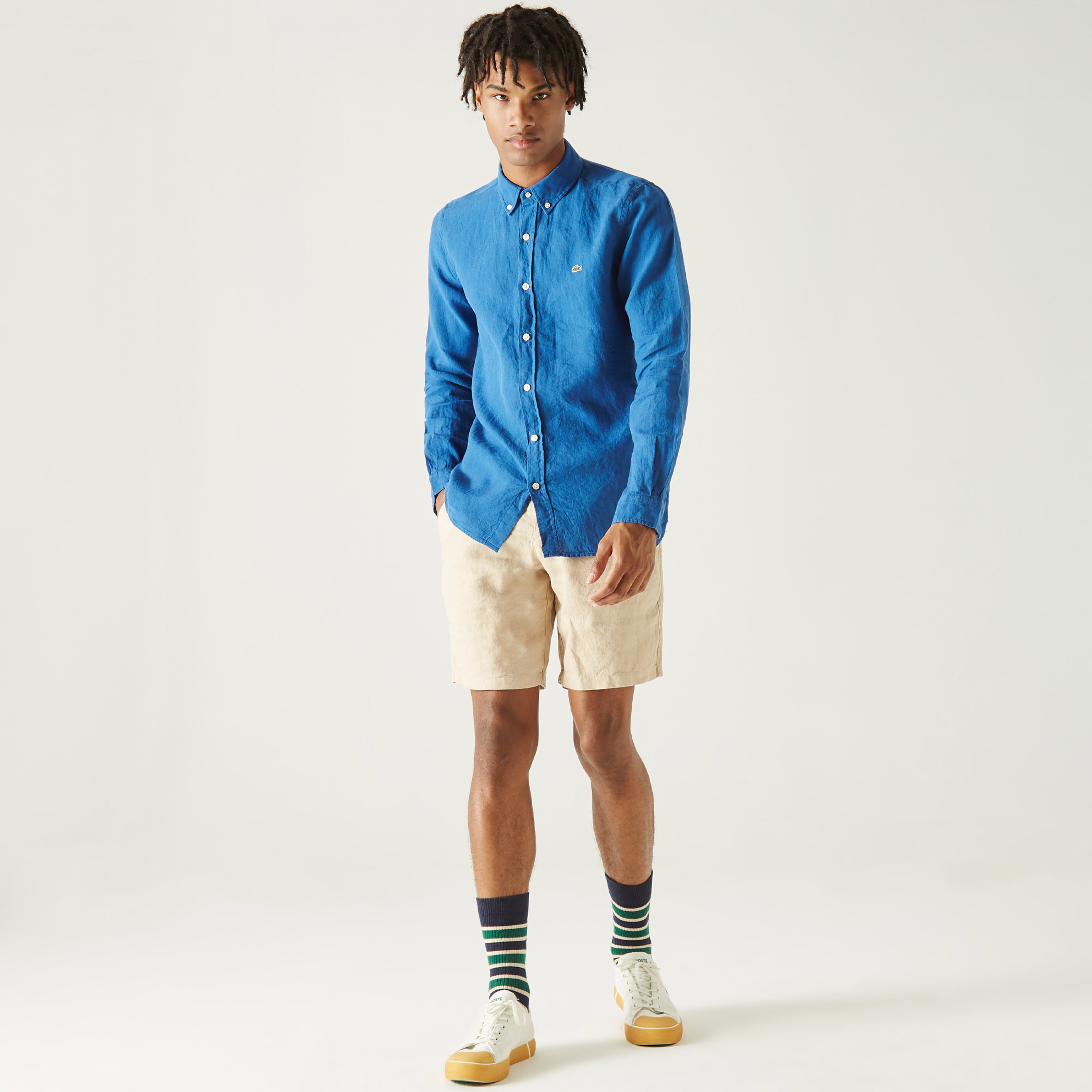 Lacoste Erkek Slim Fit Keten Mavi Gömlek