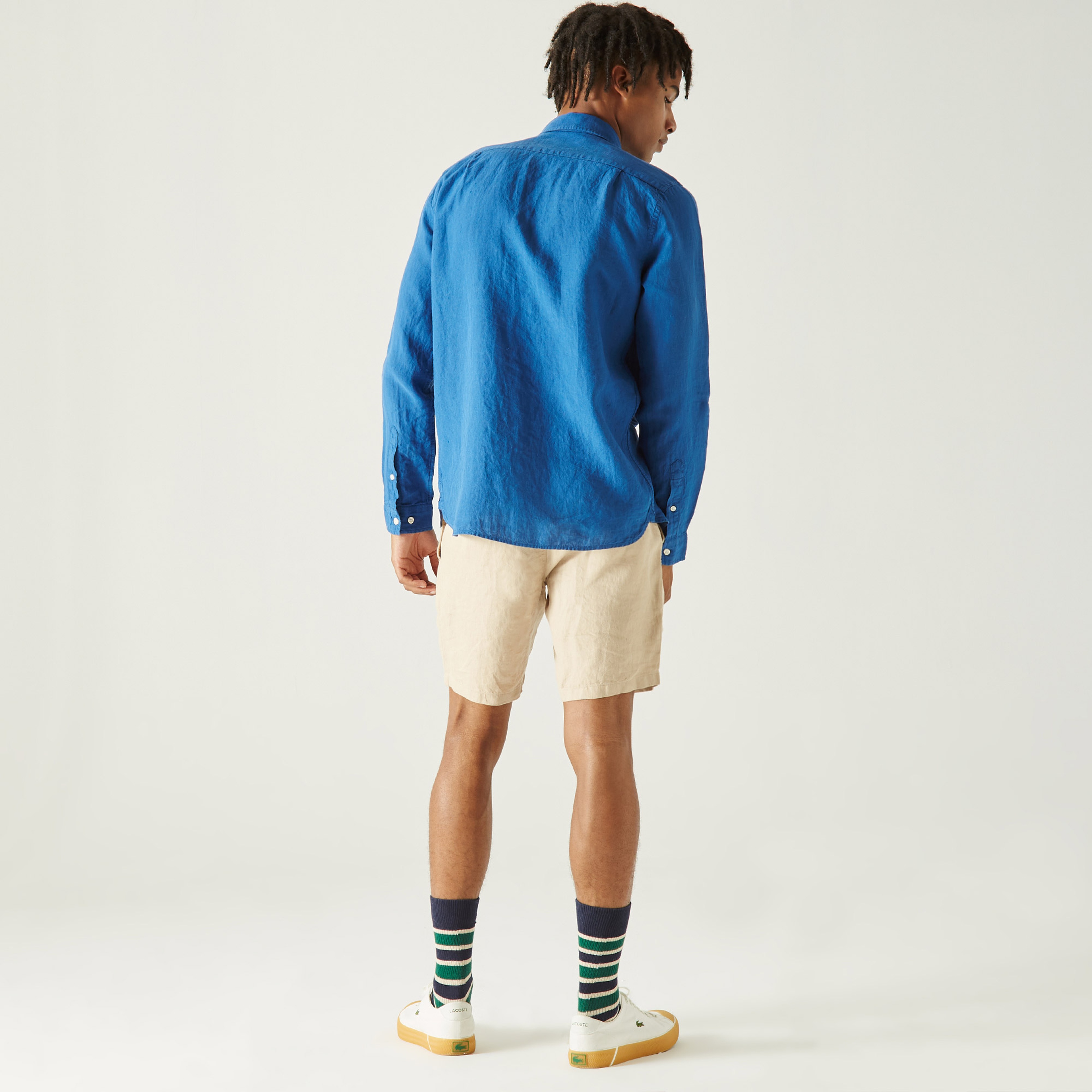 Lacoste Erkek Slim Fit Keten Mavi Gömlek