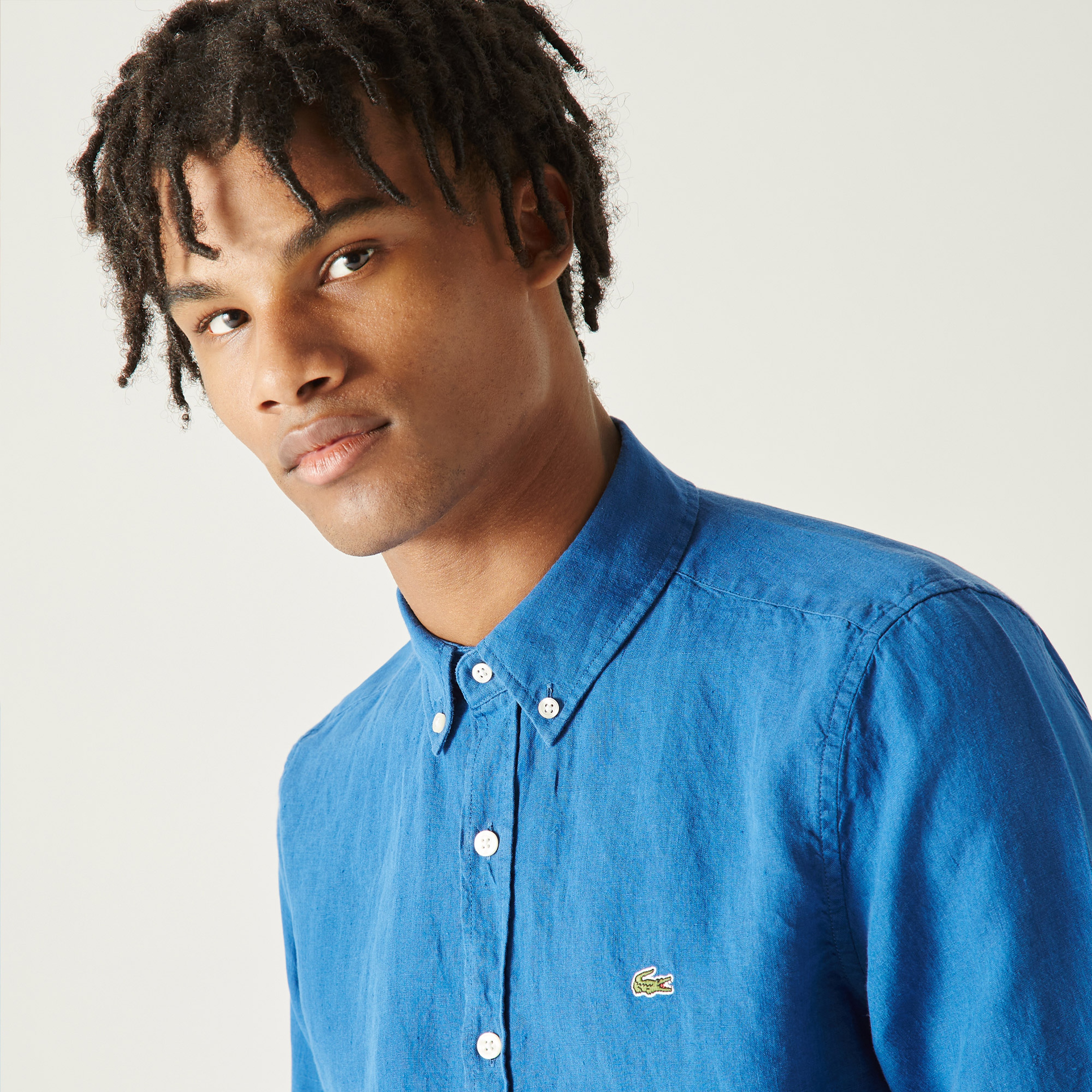 Lacoste Erkek Slim Fit Keten Mavi Gömlek