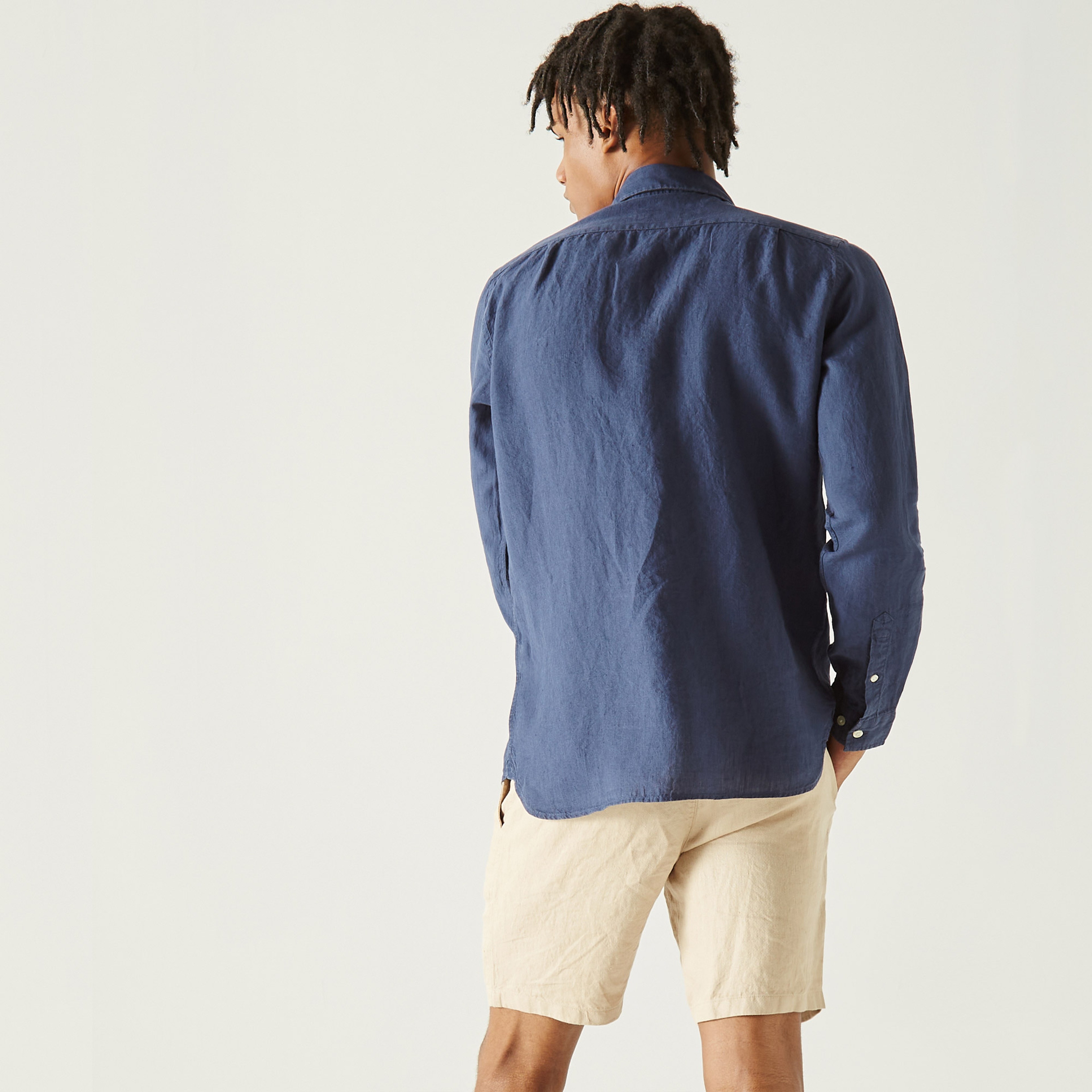 Lacoste Erkek Slim Fit Keten Lacivert Gömlek