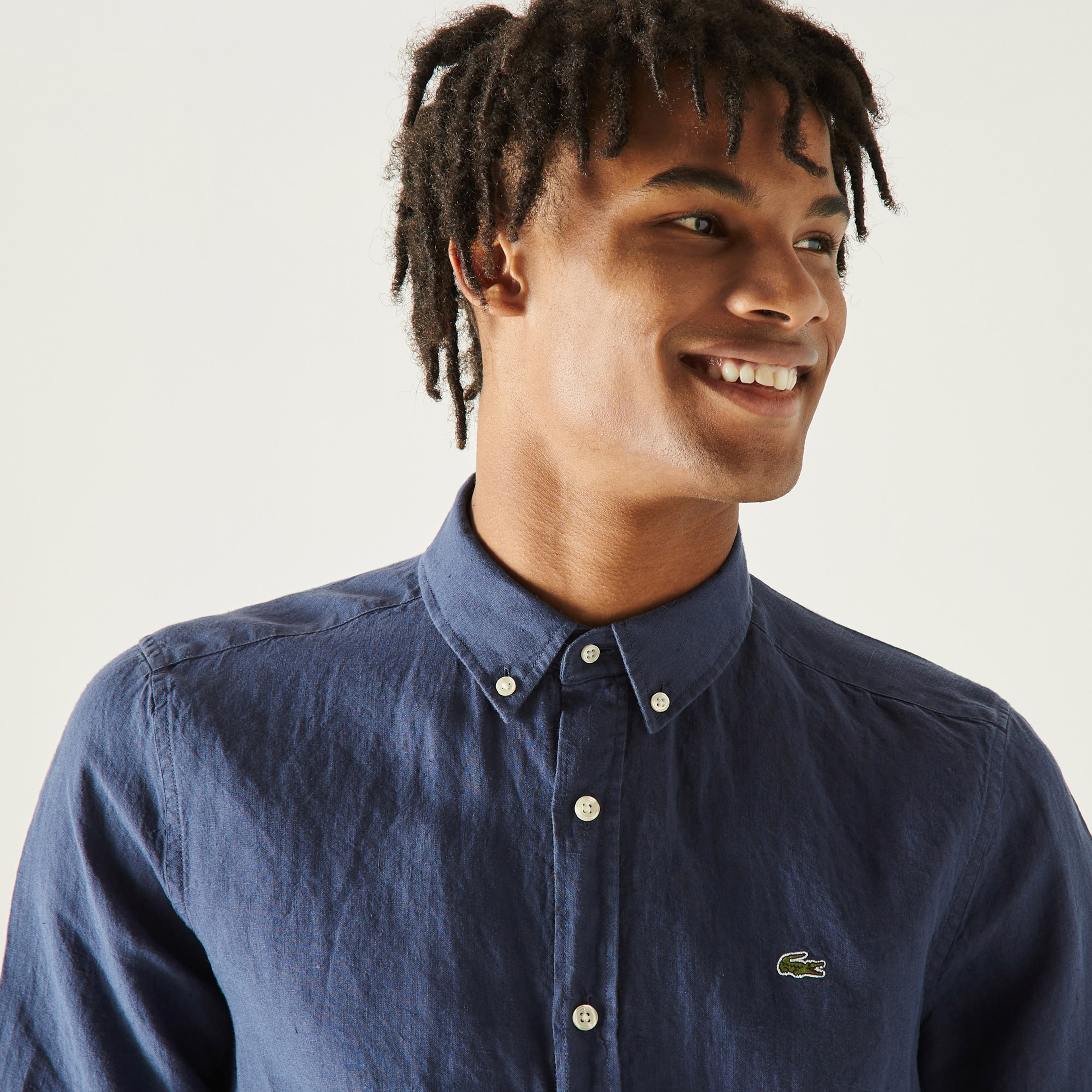 Lacoste Erkek Slim Fit Keten Lacivert Gömlek