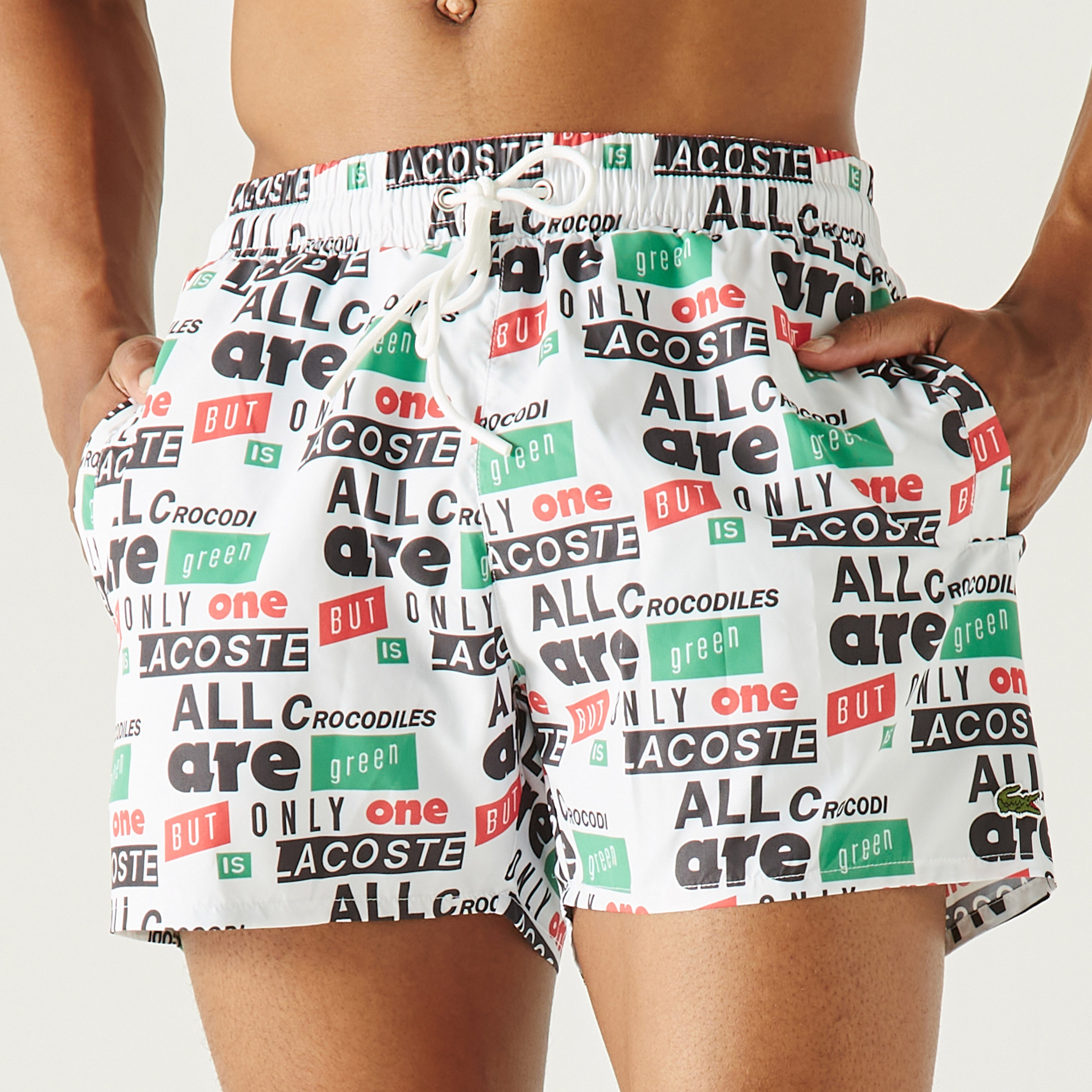 Lacoste Erkek Desenli Beyaz Mayo Şort