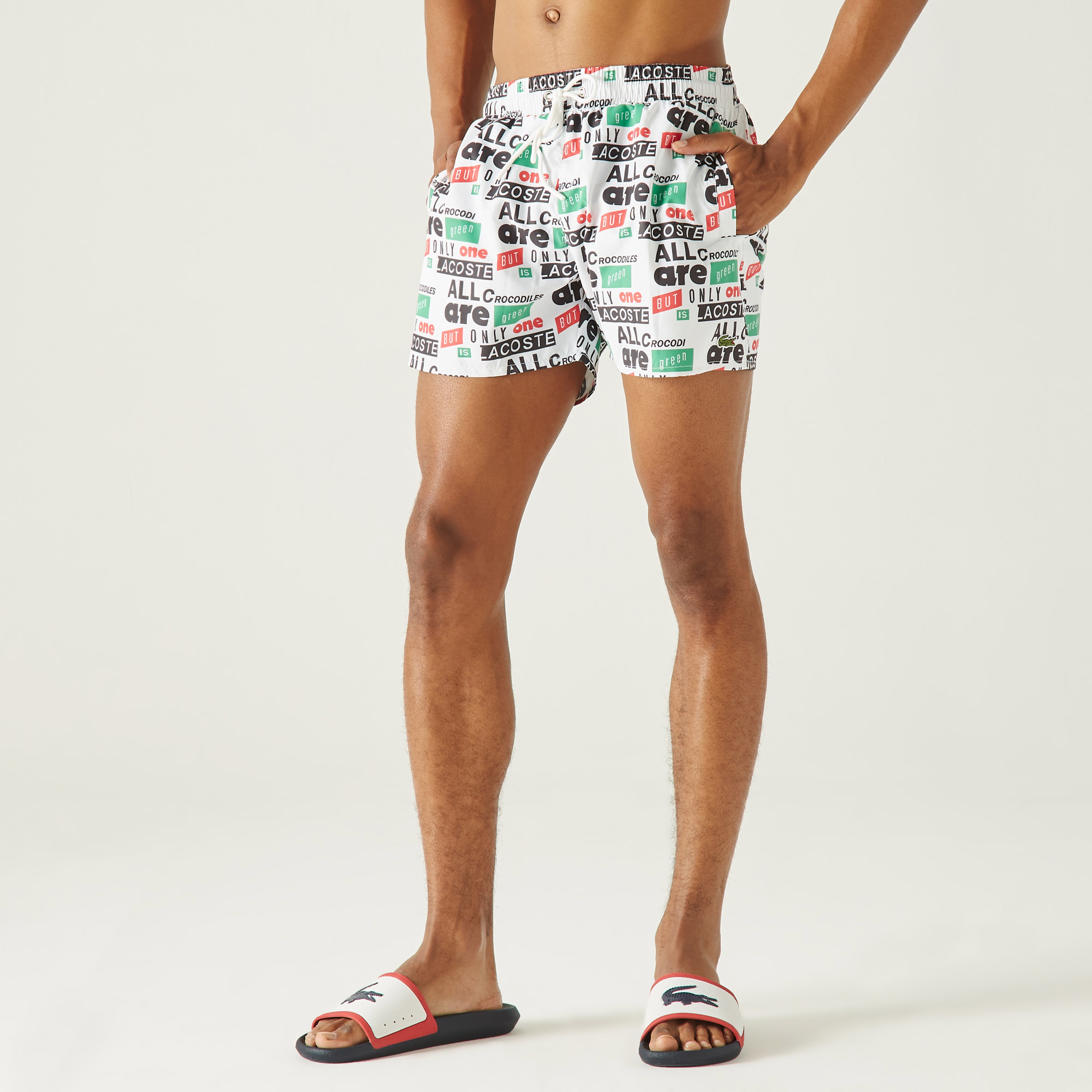 Lacoste Erkek Desenli Beyaz Mayo Şort