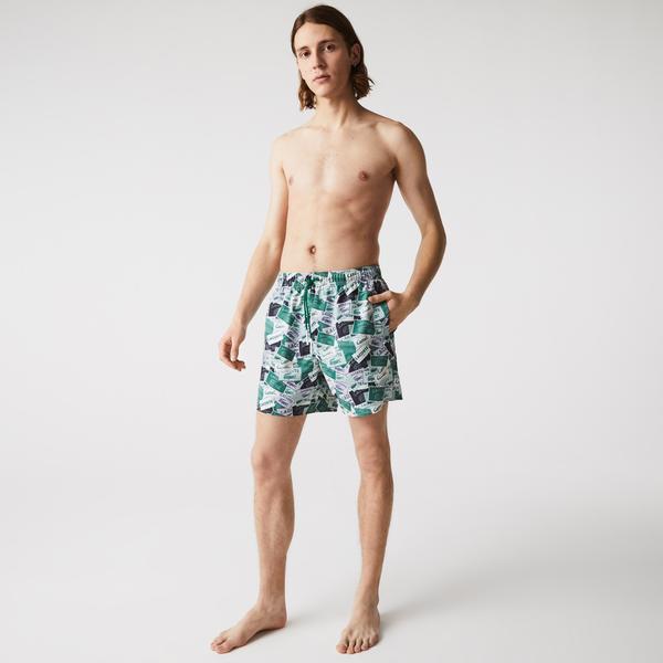 Lacoste Erkek Desenli Yeşil Mayo Şort