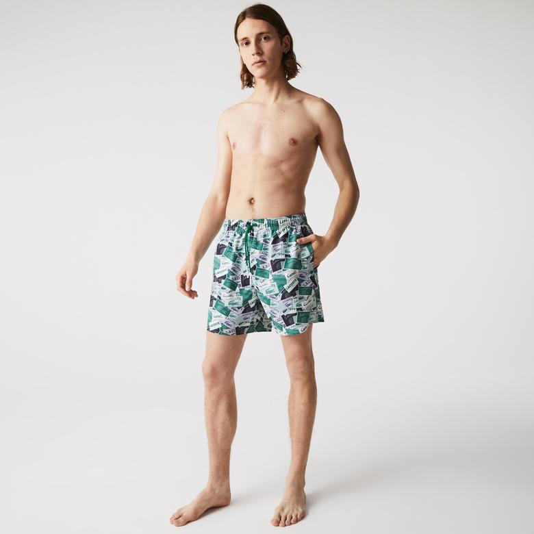 Lacoste Erkek Desenli Yeşil Mayo Şort