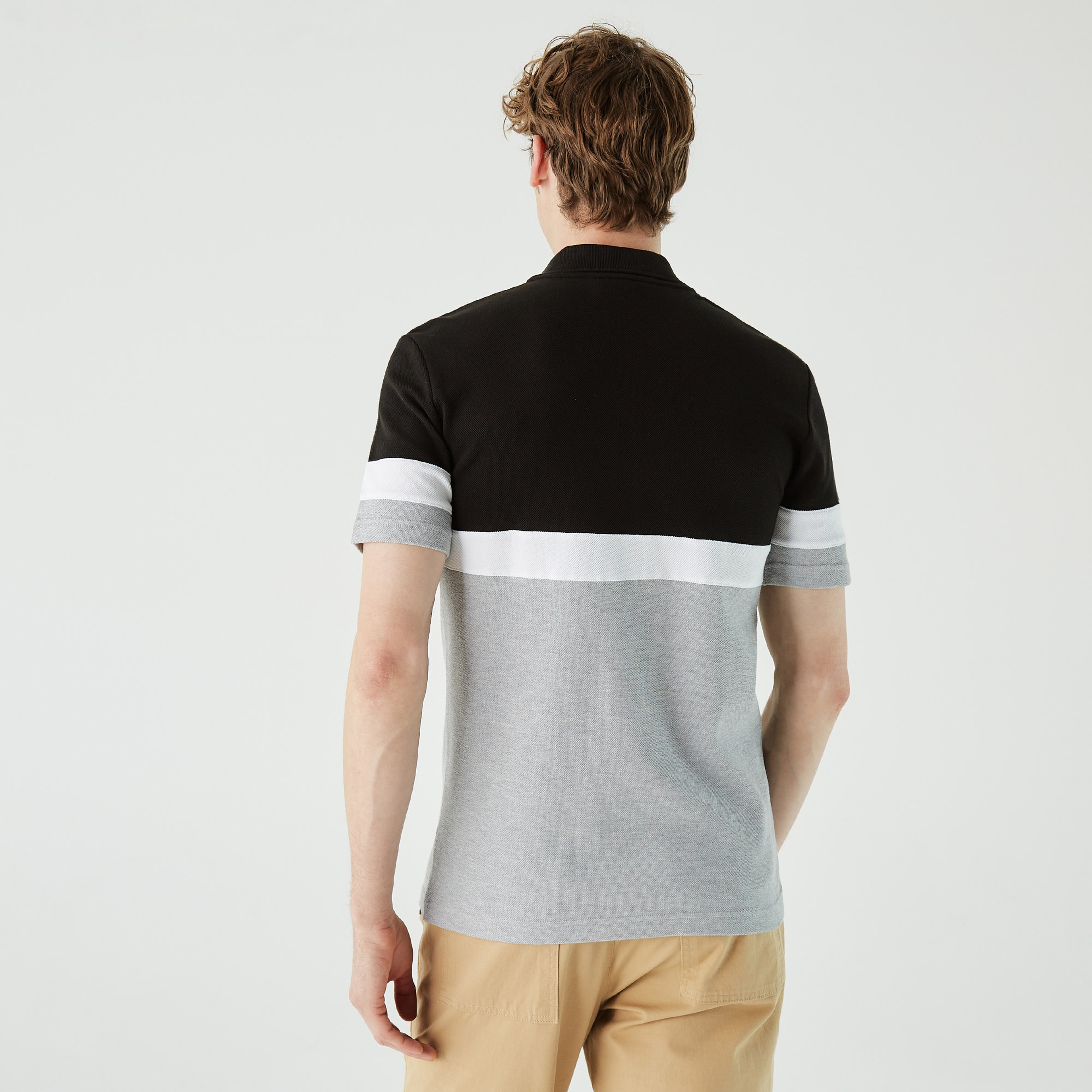 Erkek Regular Fit Yarım Fermuarlı Renk Bloklu Siyah Polo