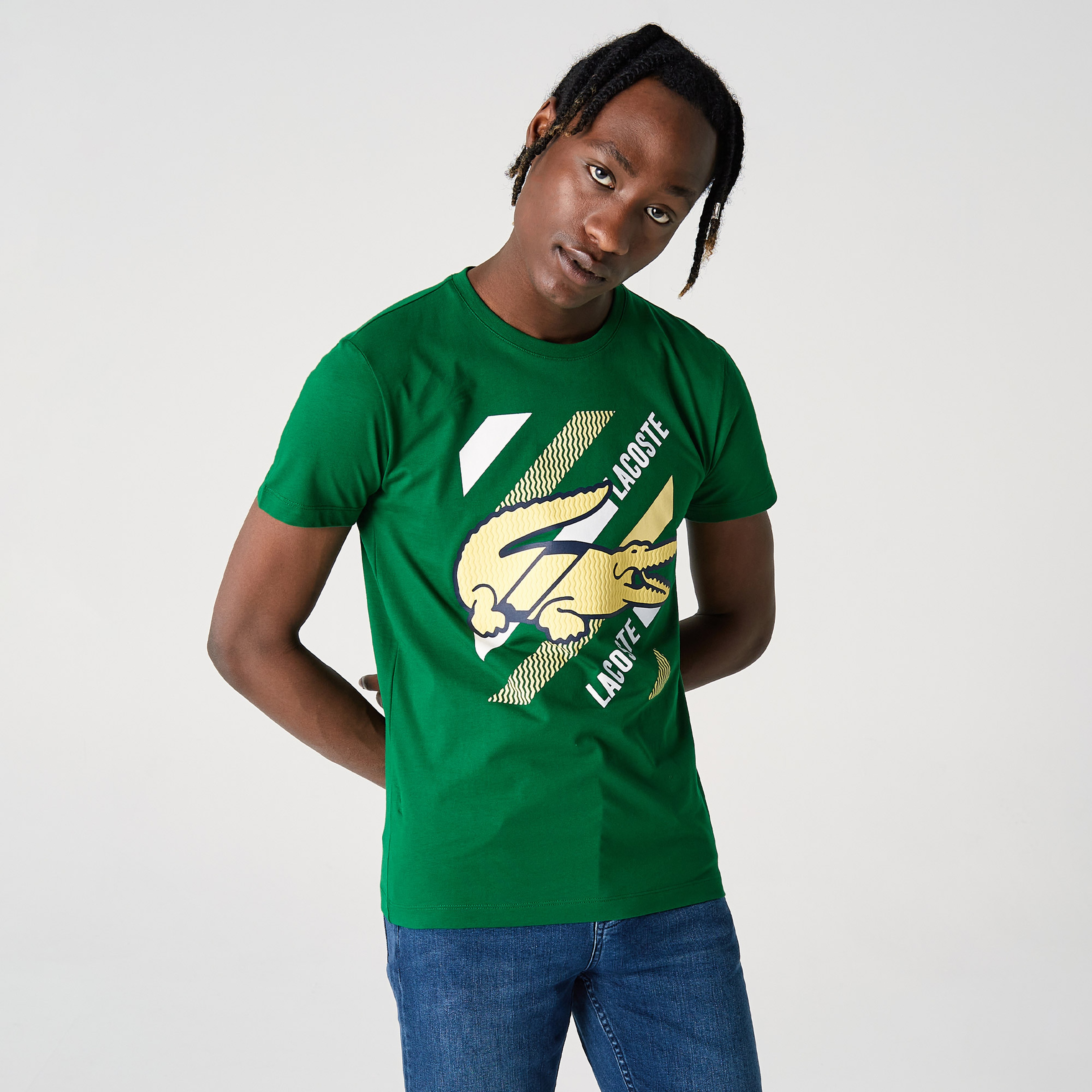 Lacoste Erkek Slim Fit Bisiklet Yaka Baskılı Yeşil T-Shirt
