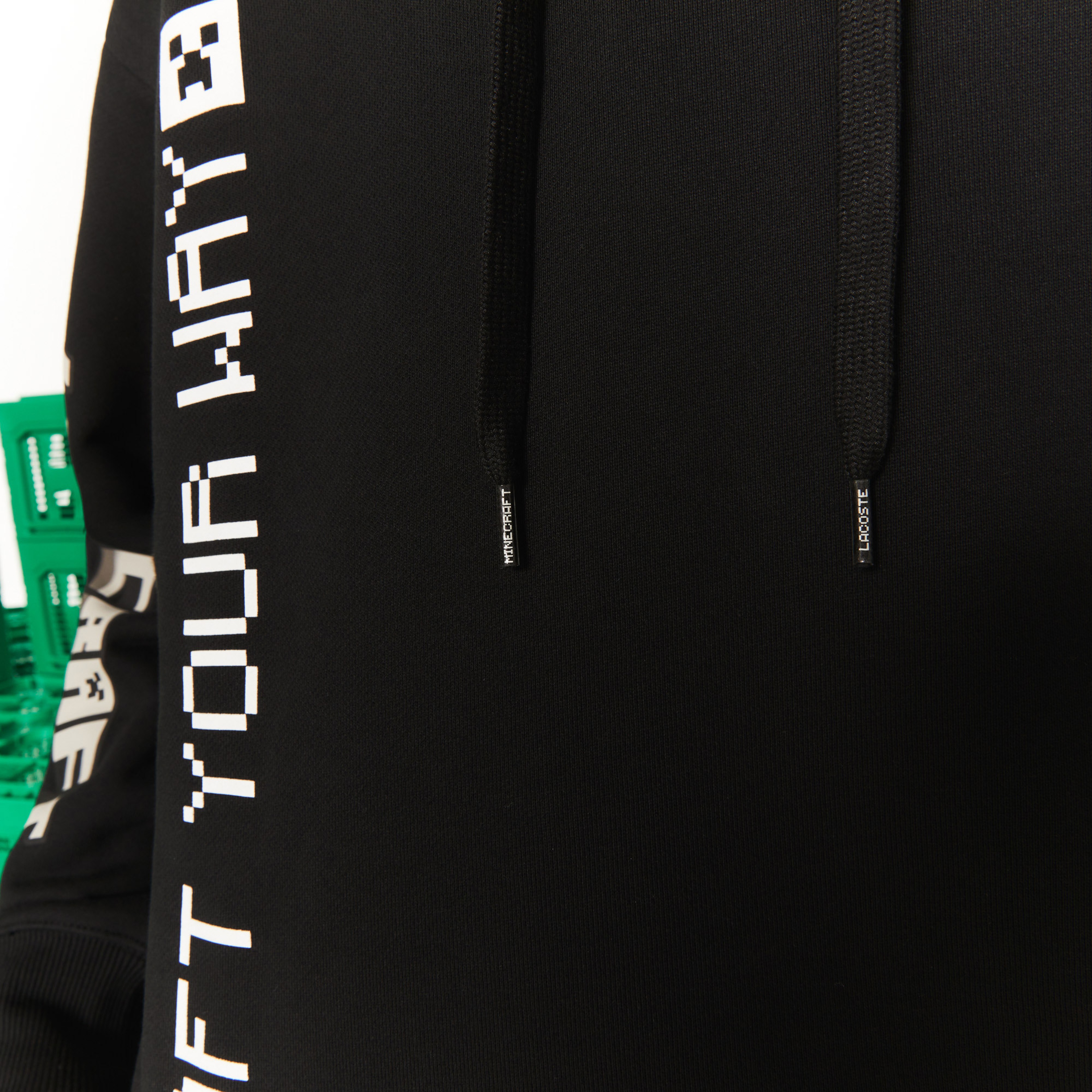 Lacoste X Minecraft Erkek Relaxed Fit Kapüşonlu Baskılı Siyah Sweatshirt