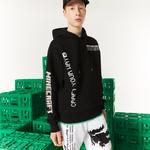 Lacoste X Minecraft Erkek Relaxed Fit Kapüşonlu Baskılı Siyah Sweatshirt