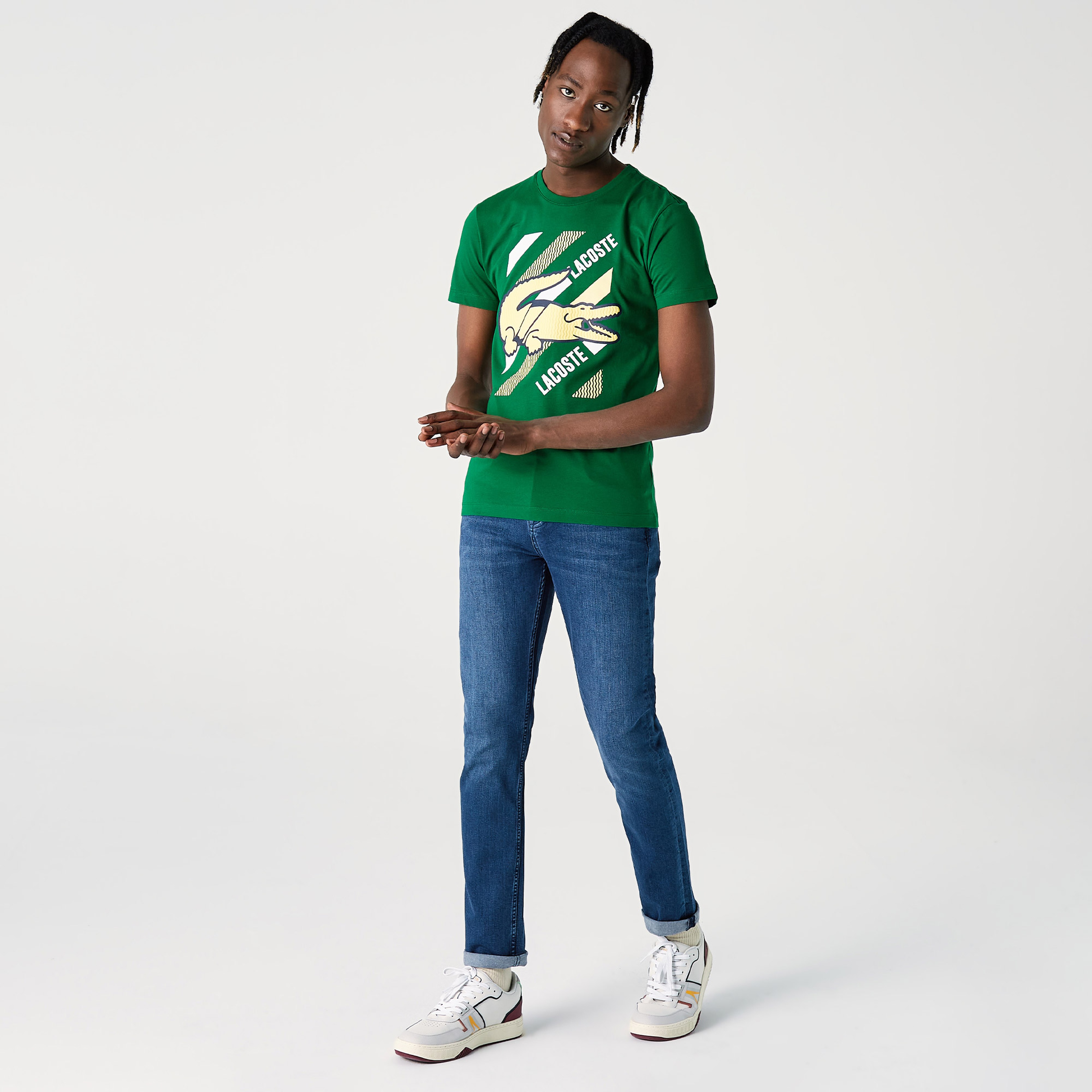 Lacoste Erkek Slim Fit Bisiklet Yaka Baskılı Yeşil T-Shirt