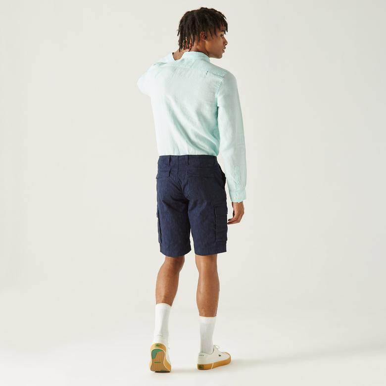 Lacoste Erkek Lacivert Desenli Bermuda