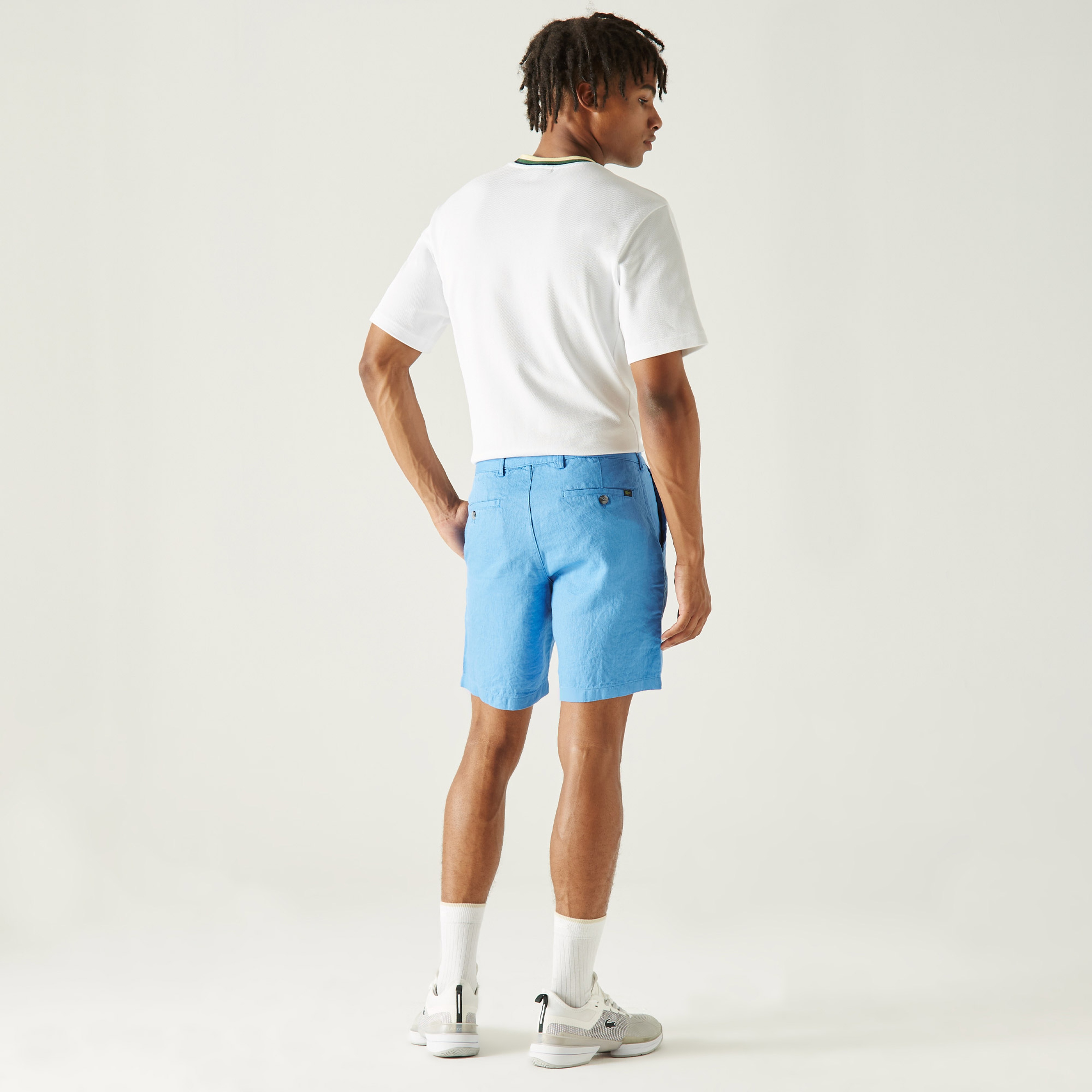 Lacoste Erkek Slim Fit Keten Mavi Bermuda