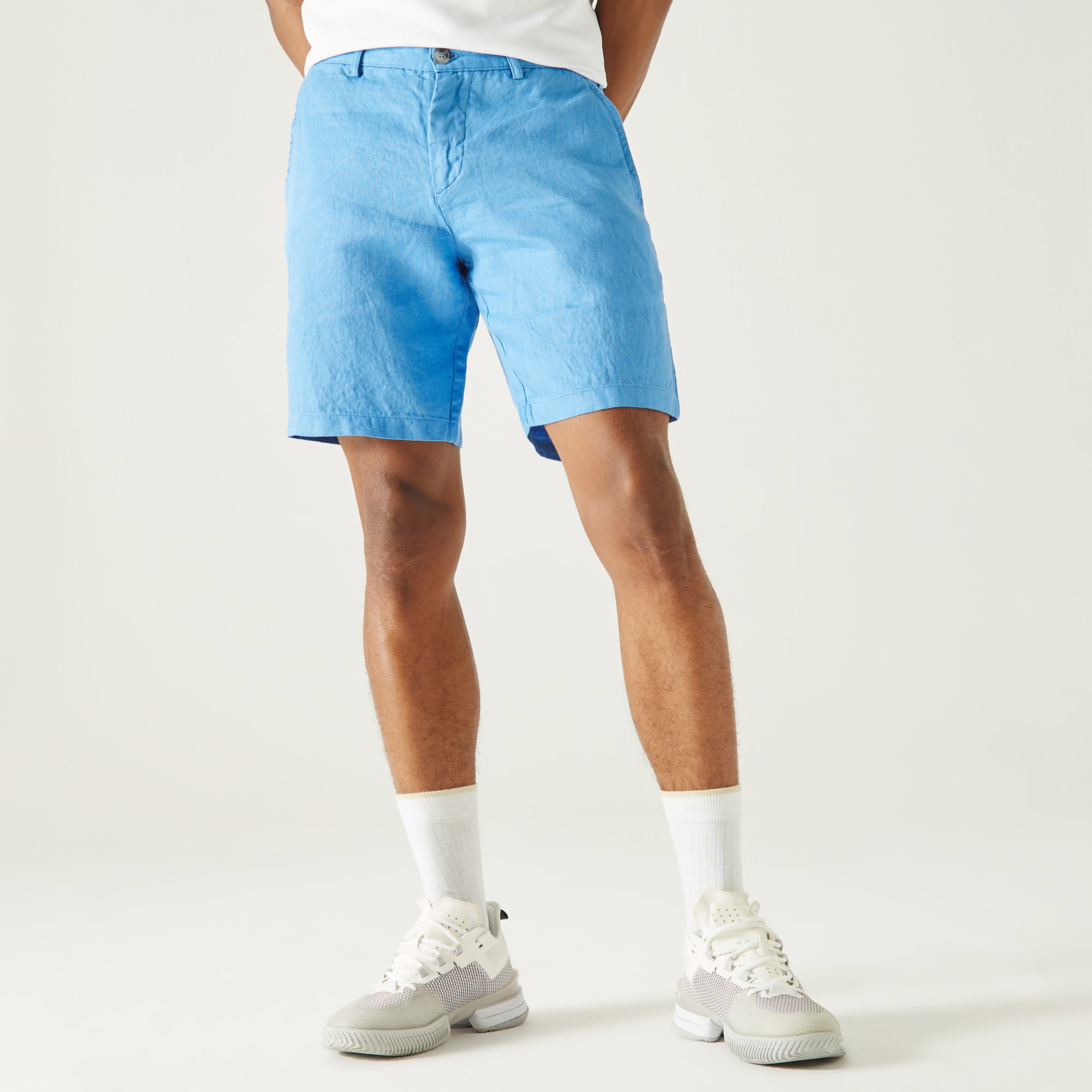 Lacoste Erkek Slim Fit Keten Mavi Bermuda