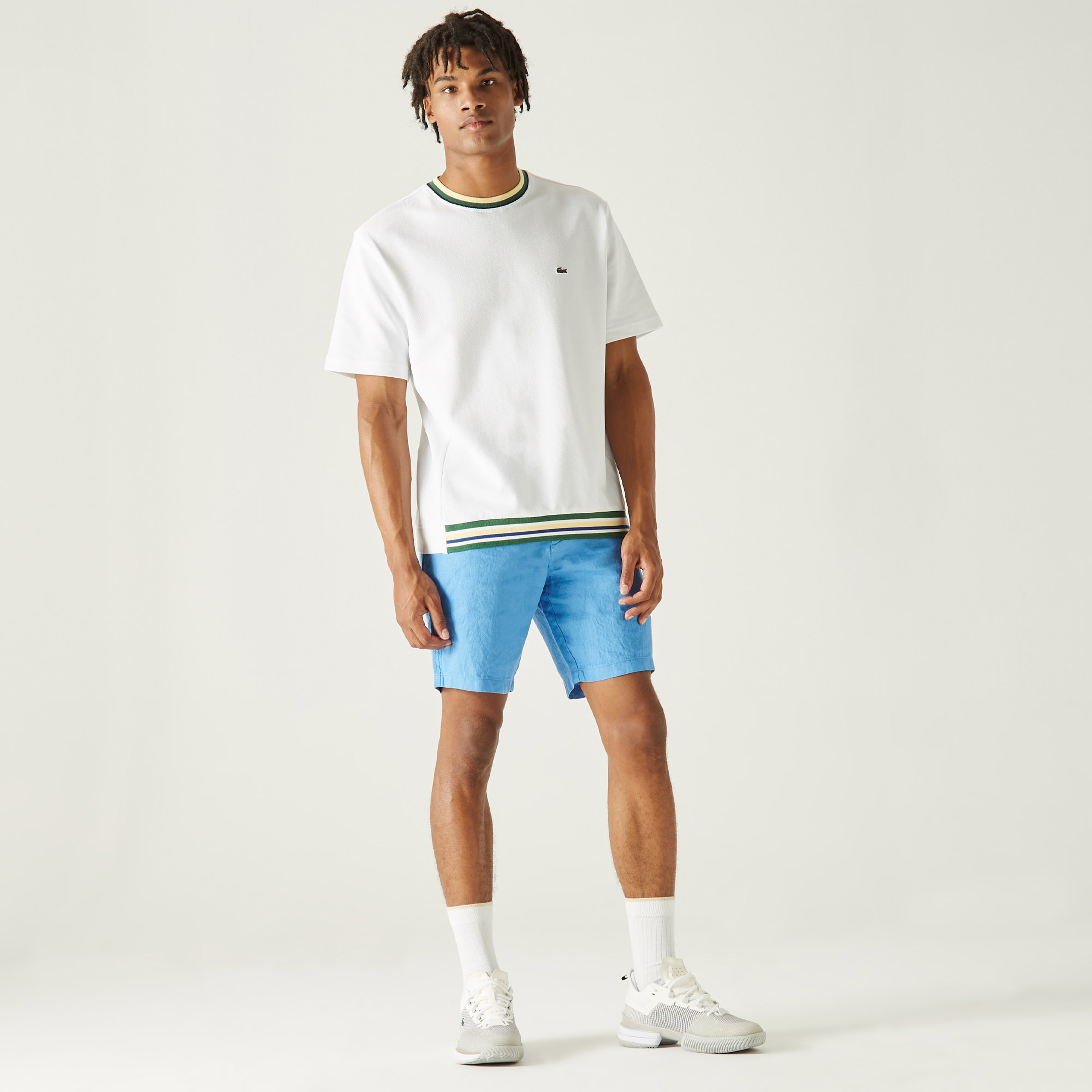 Lacoste Erkek Slim Fit Keten Mavi Bermuda
