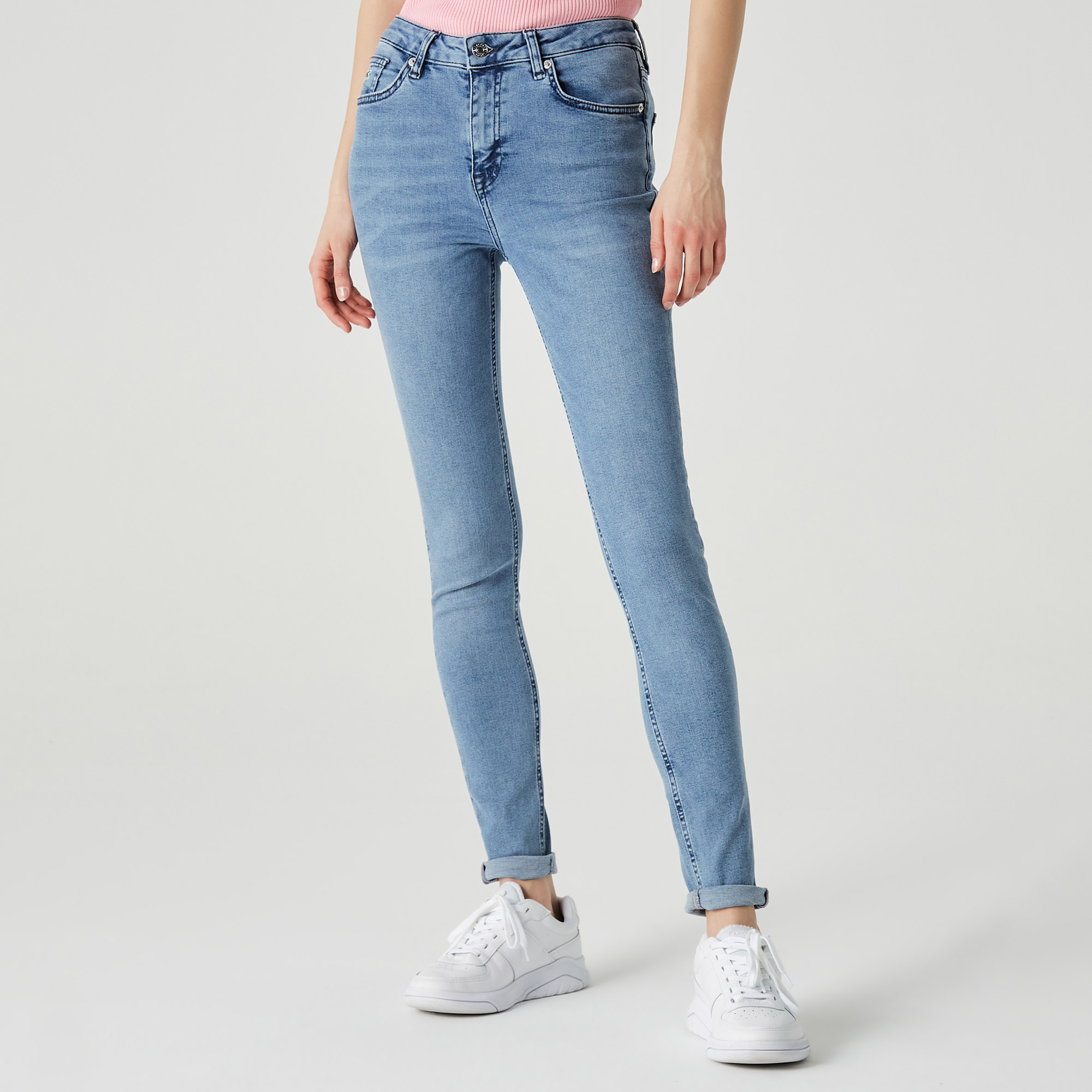 Lacoste Kadın Skinny Fit Denim Mavi Pantolon