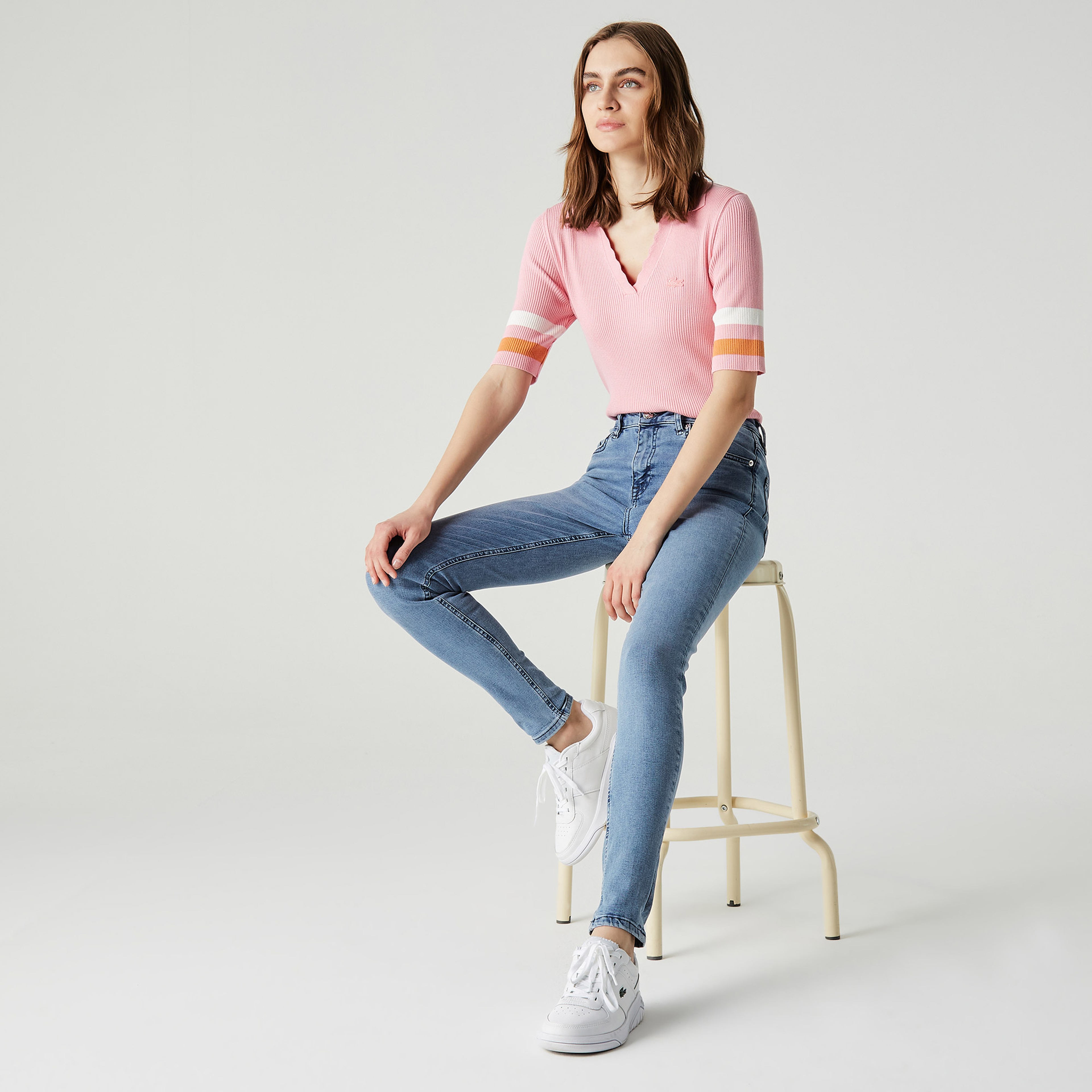 Lacoste Kadın Skinny Fit Denim Mavi Pantolon