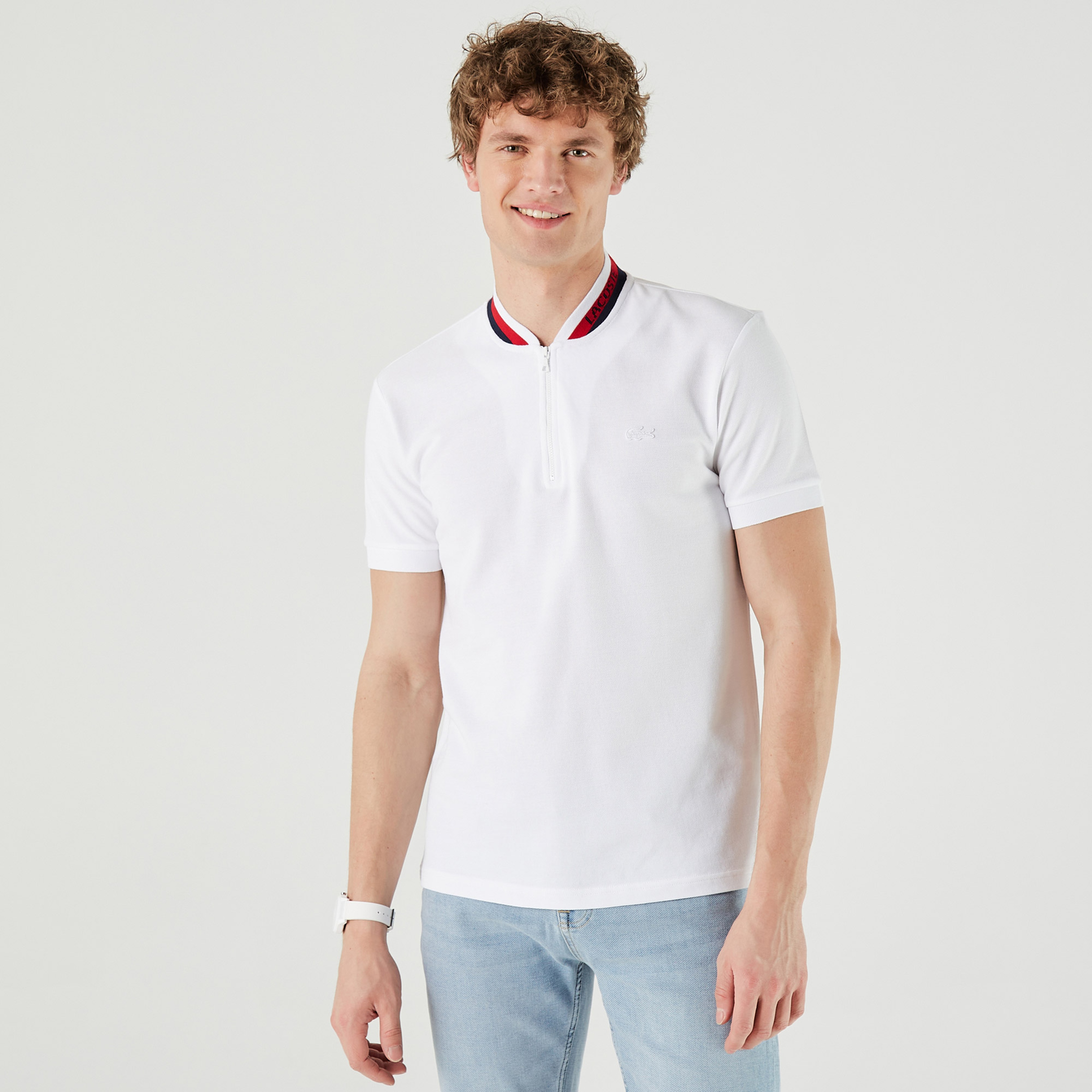 Lacoste Erkek Regular Fit Hakim Yaka Baskılı Beyaz Polo