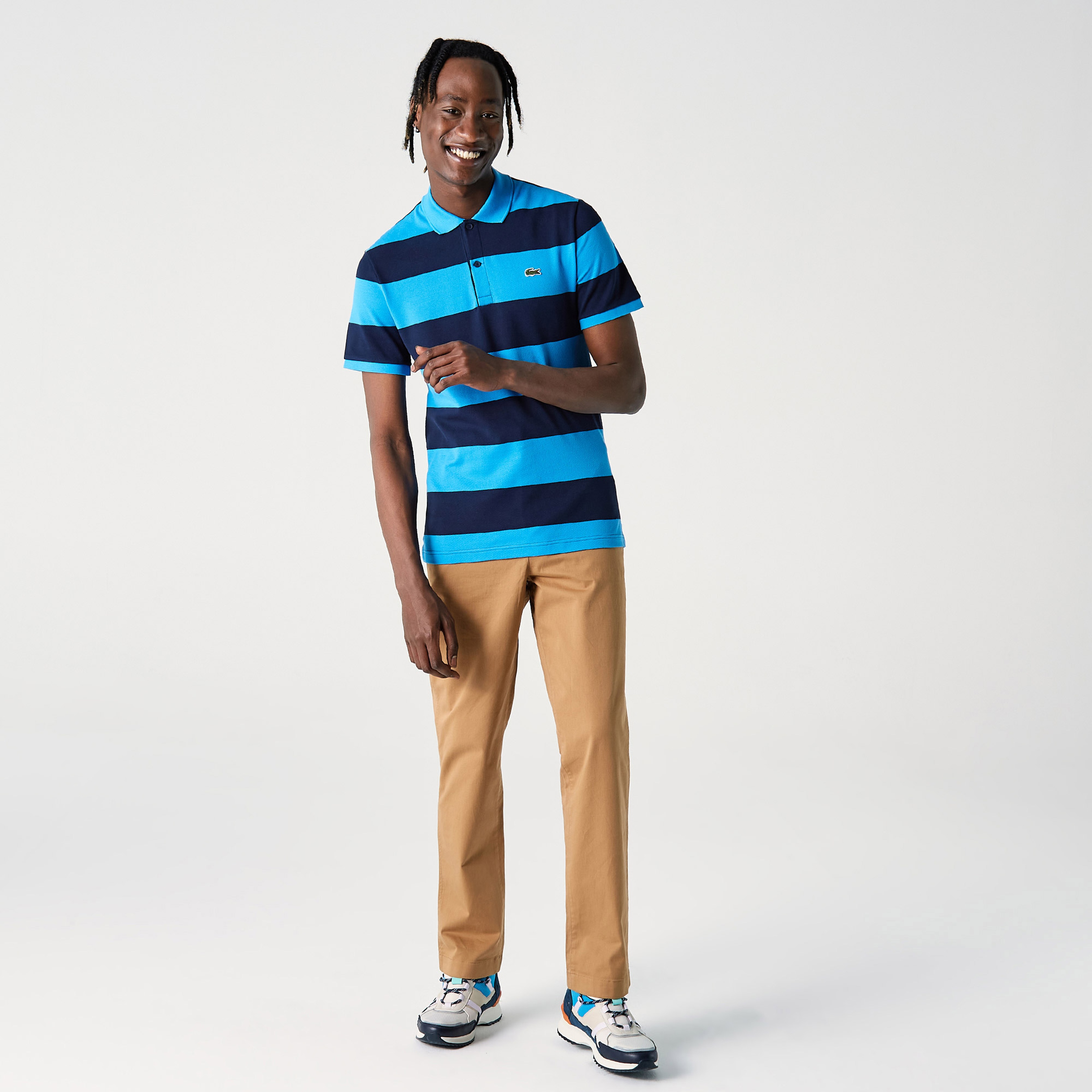 Lacoste Erkek Regular Fit Çizgili Mavi Polo