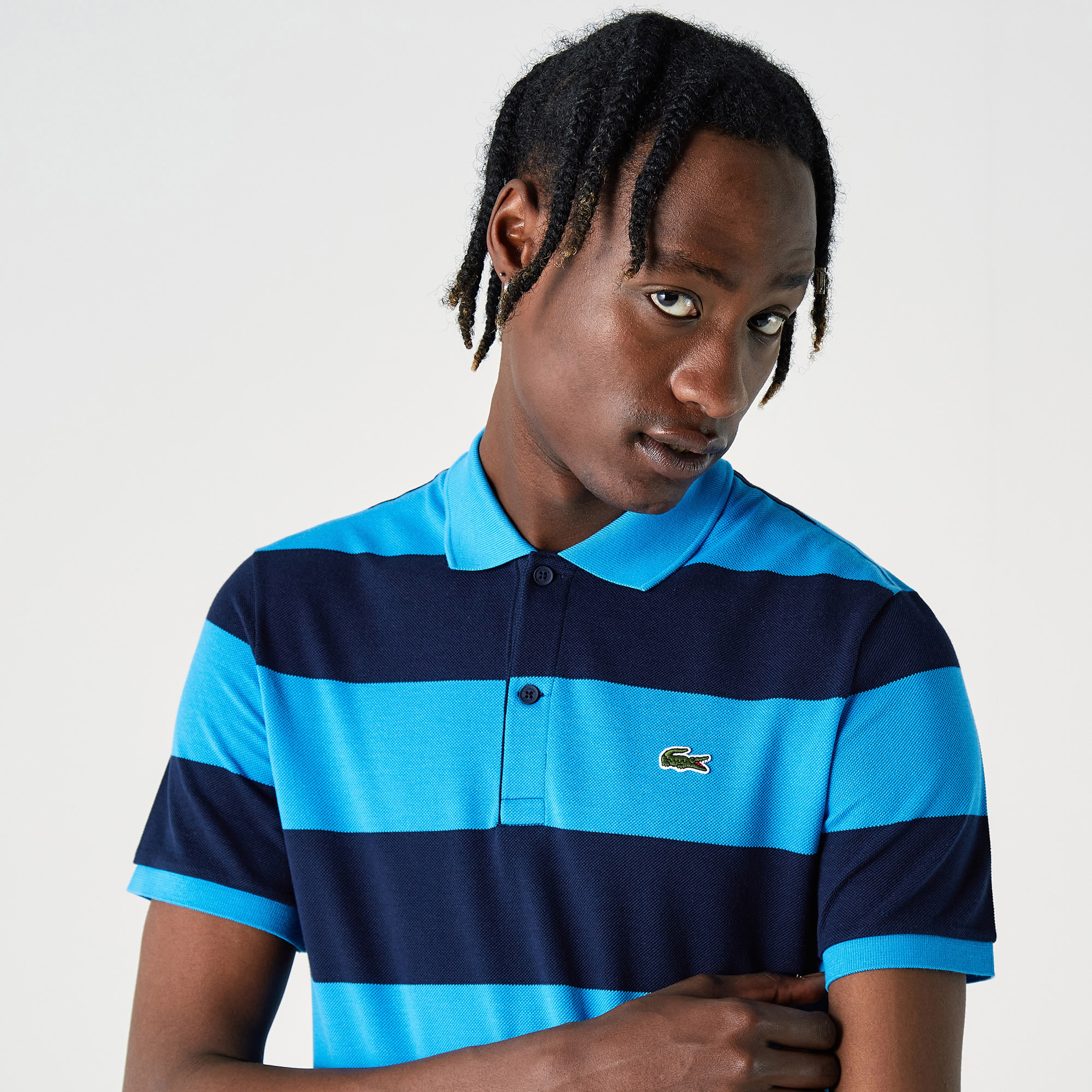 Lacoste Erkek Regular Fit Çizgili Mavi Polo