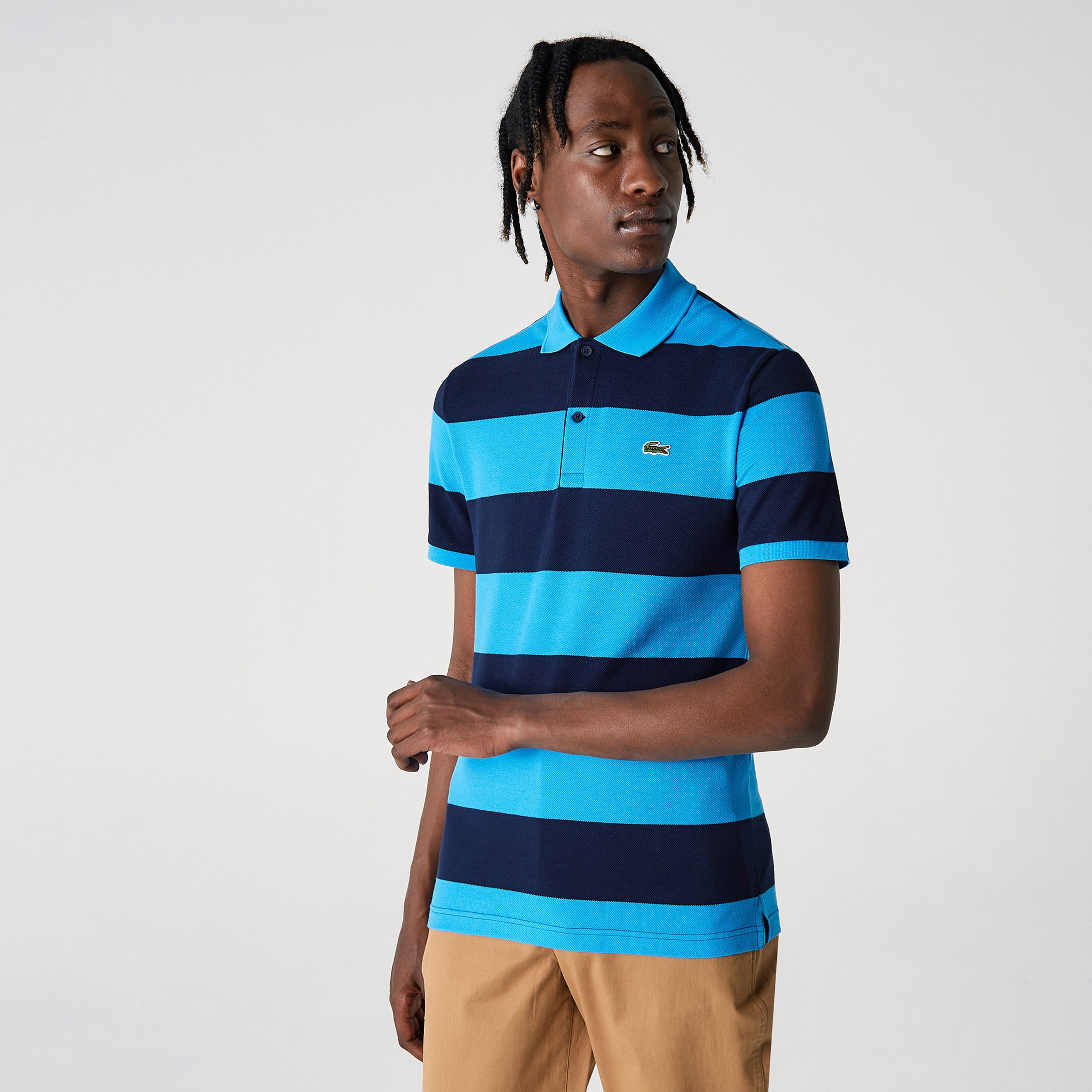 Lacoste Erkek Regular Fit Çizgili Mavi Polo