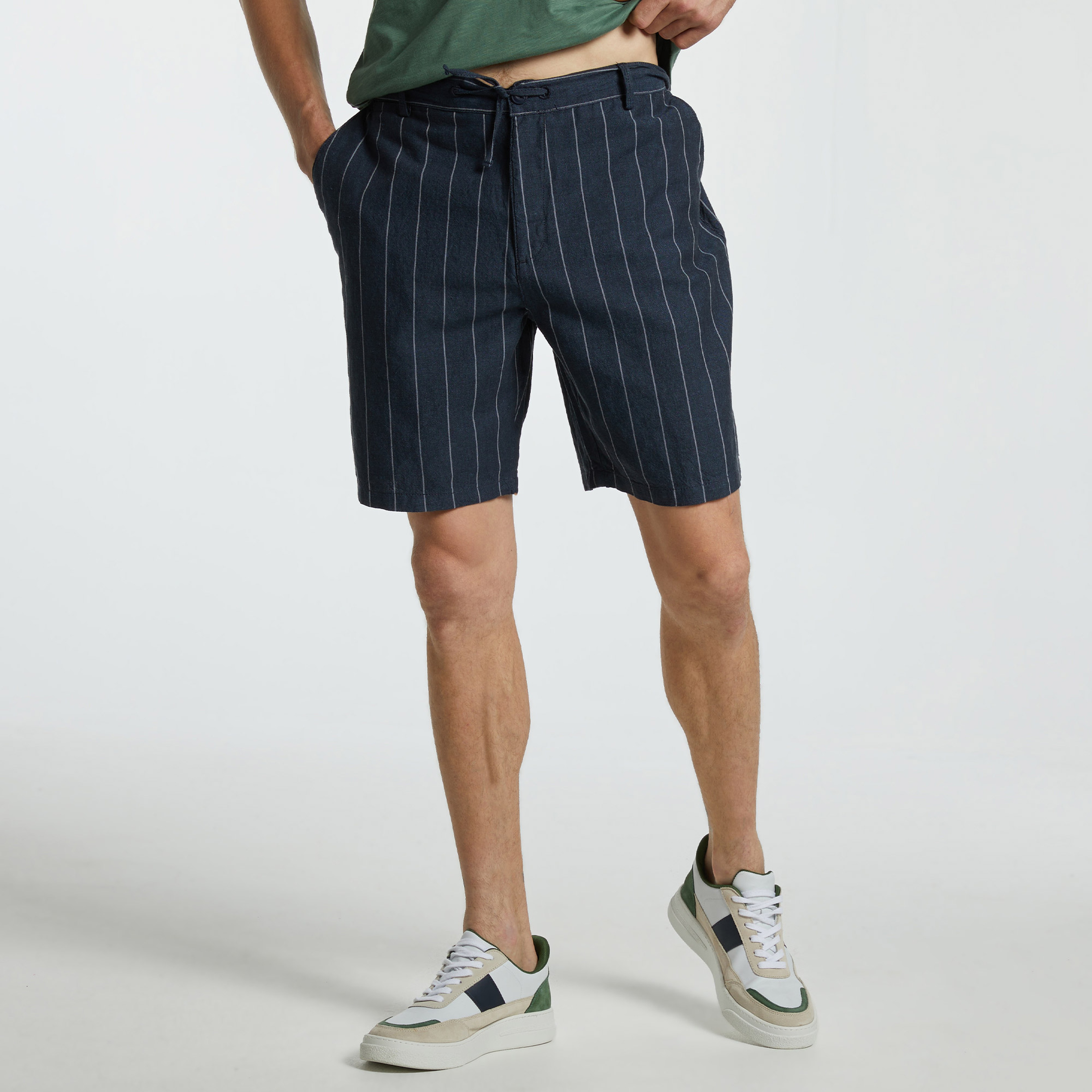 NAUTICA ERKEK LACİVERT KETEN BERMUDA ŞORT