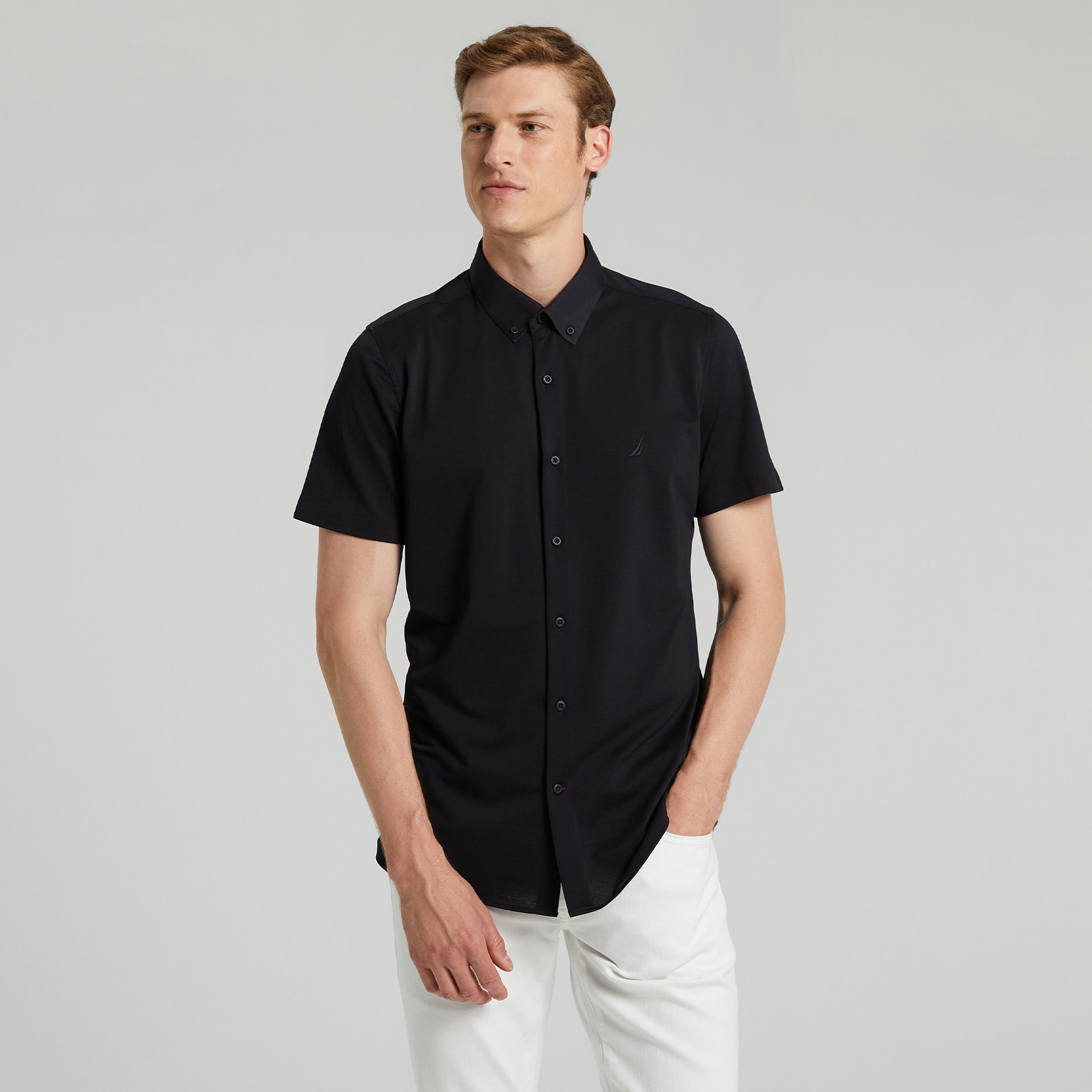 Nautica Erkek Siyah Slim Fit Kısa Kollu Gömlek