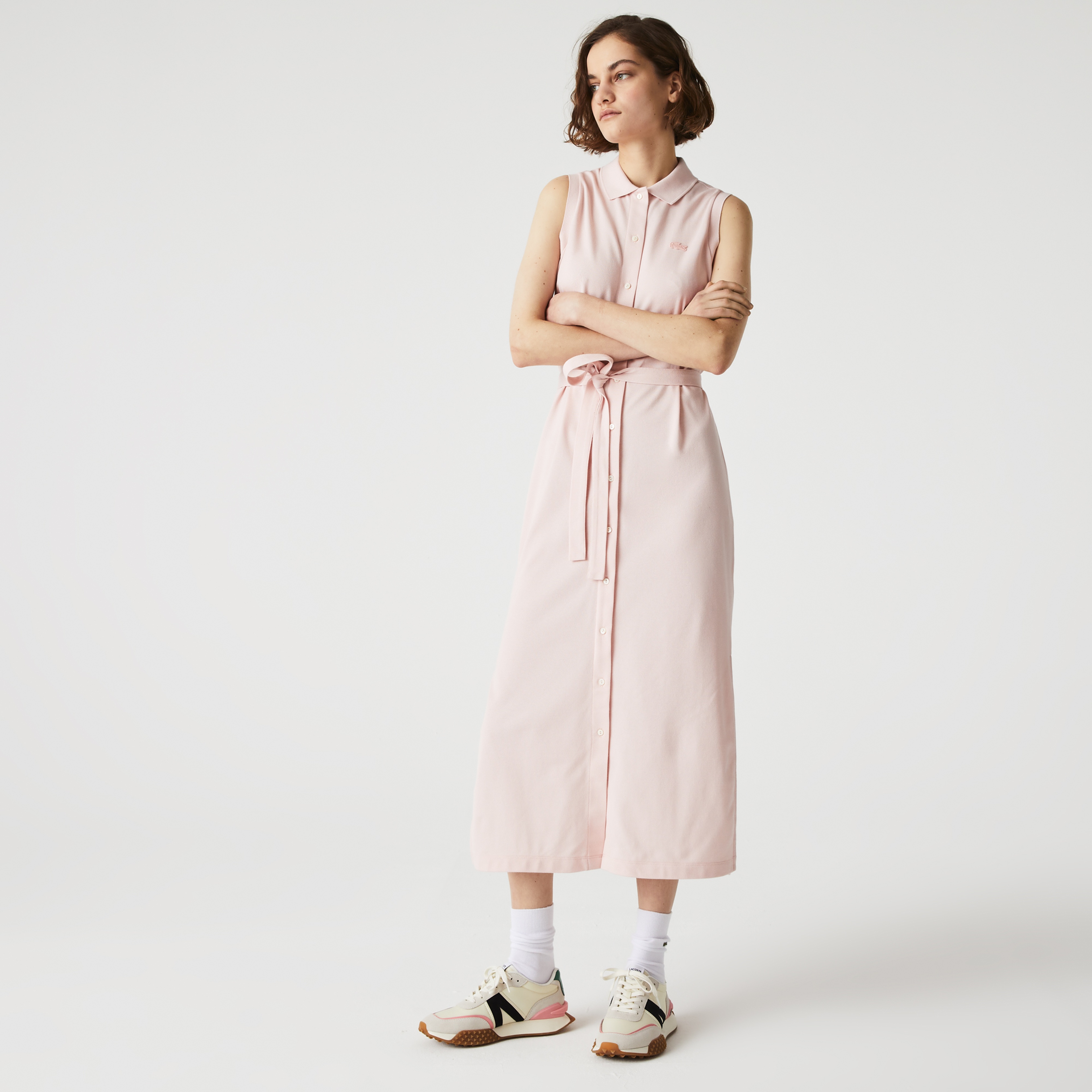 Lacoste Kadın Loose Fit Kolsuz Polo Yaka Pembe Elbise