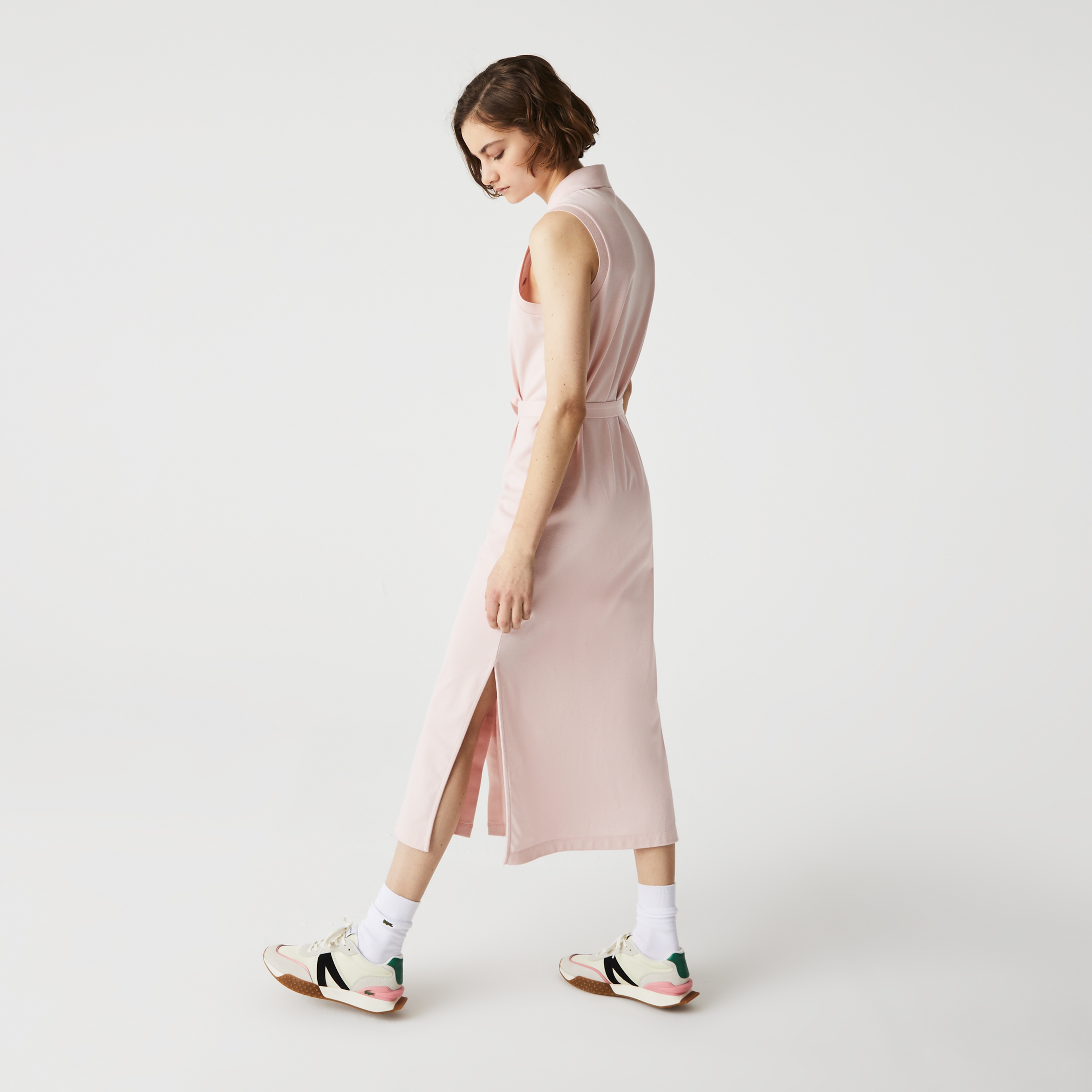 Lacoste Kadın Loose Fit Kolsuz Polo Yaka Pembe Elbise