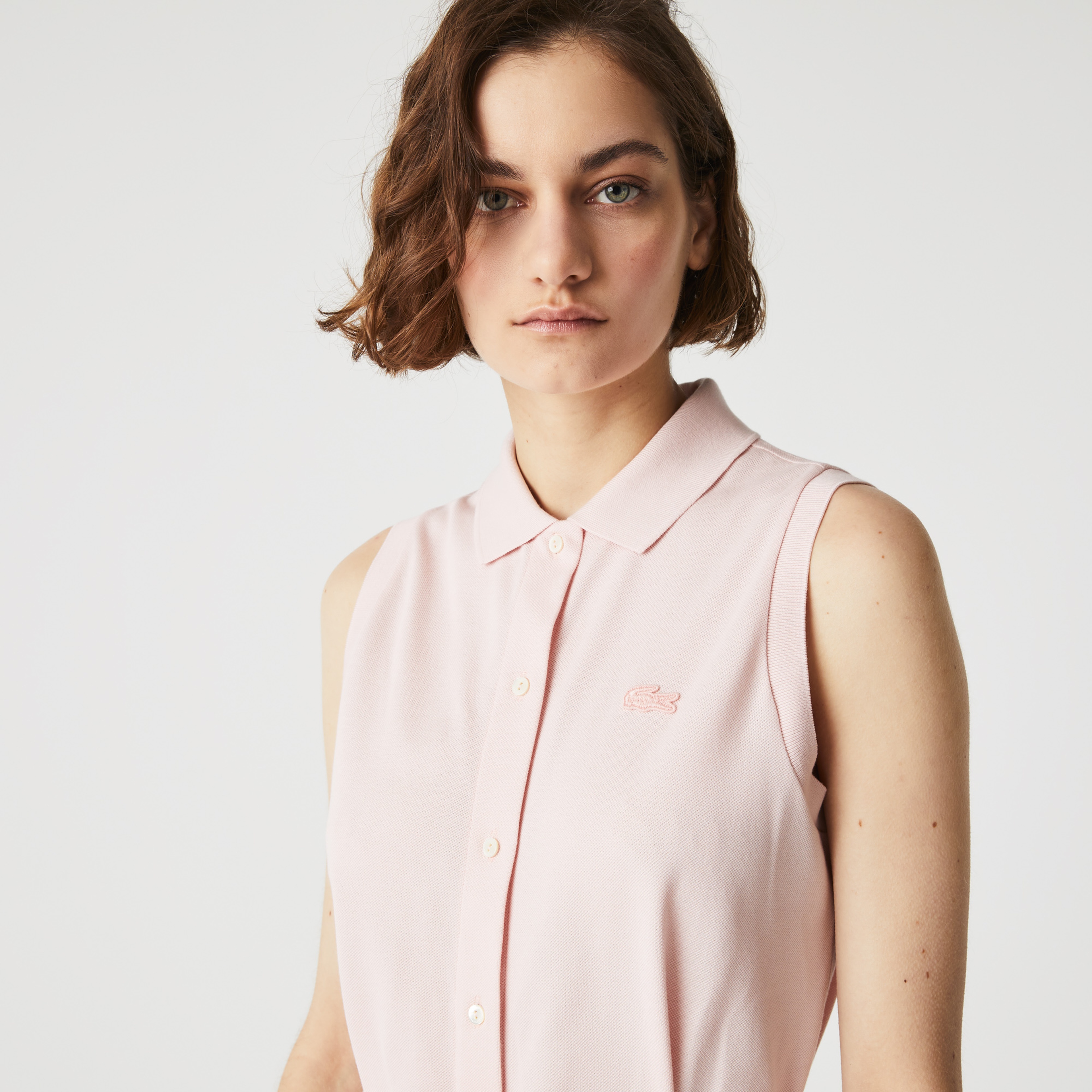 Lacoste Kadın Loose Fit Kolsuz Polo Yaka Pembe Elbise