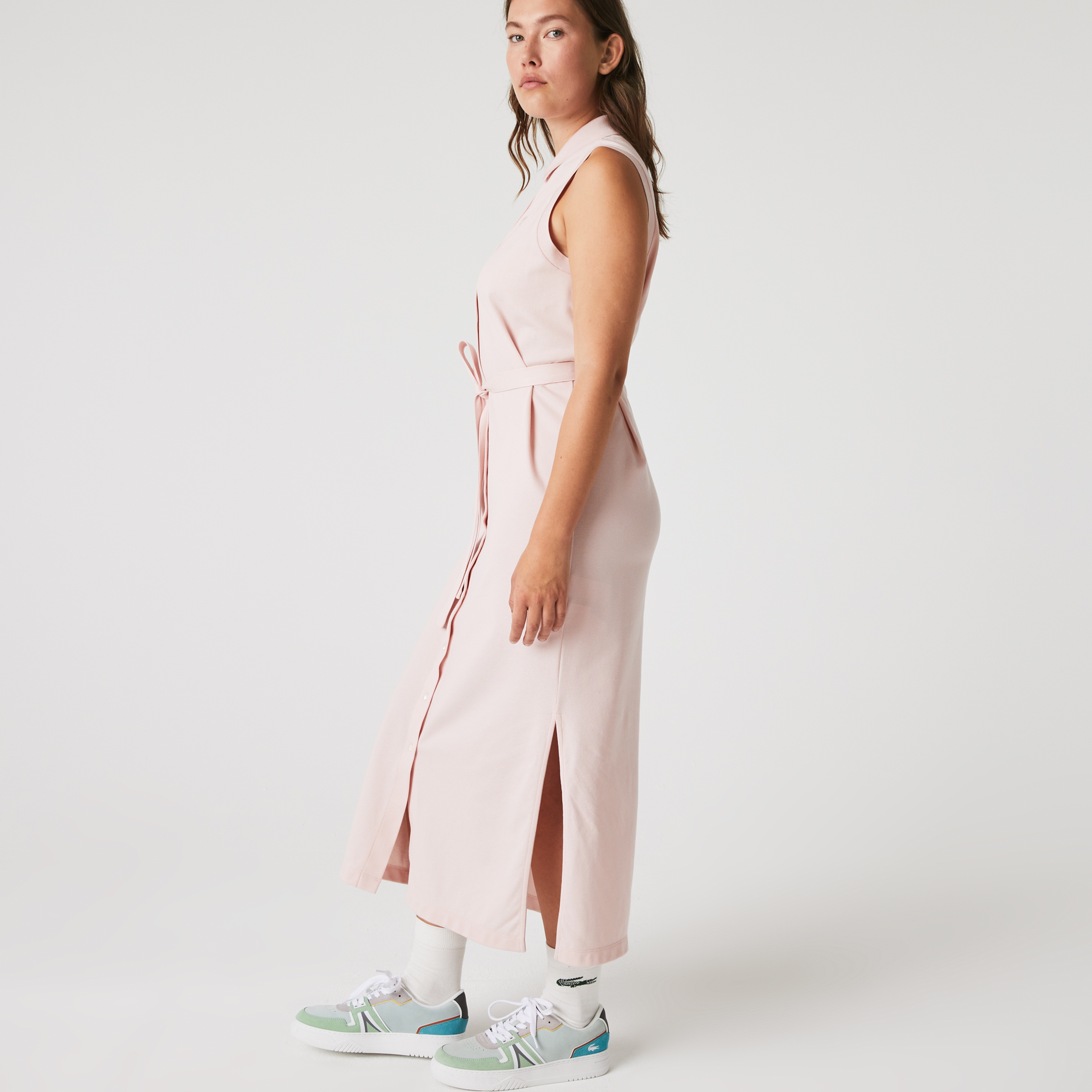 Lacoste Kadın Loose Fit Kolsuz Polo Yaka Pembe Elbise