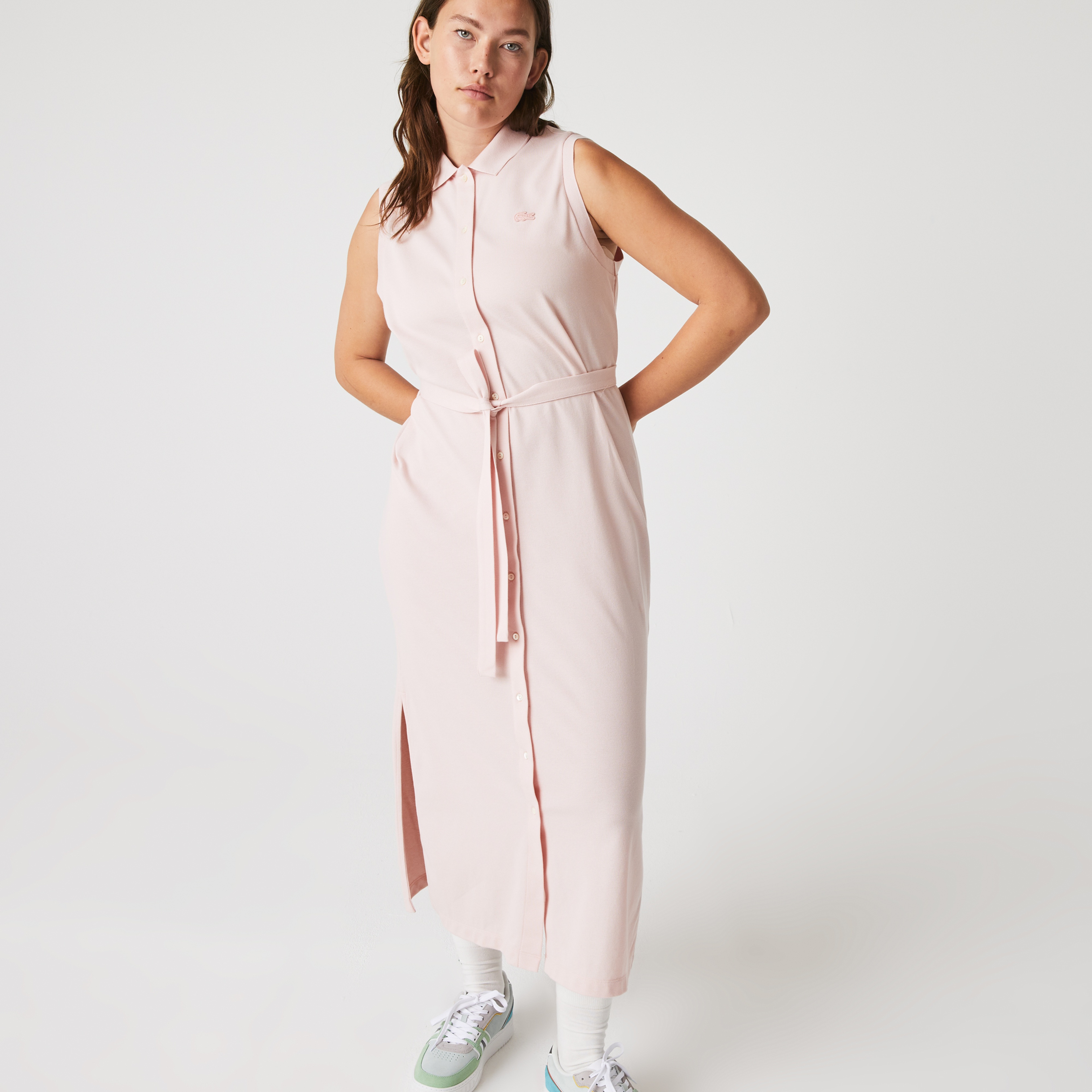 Lacoste Kadın Loose Fit Kolsuz Polo Yaka Pembe Elbise