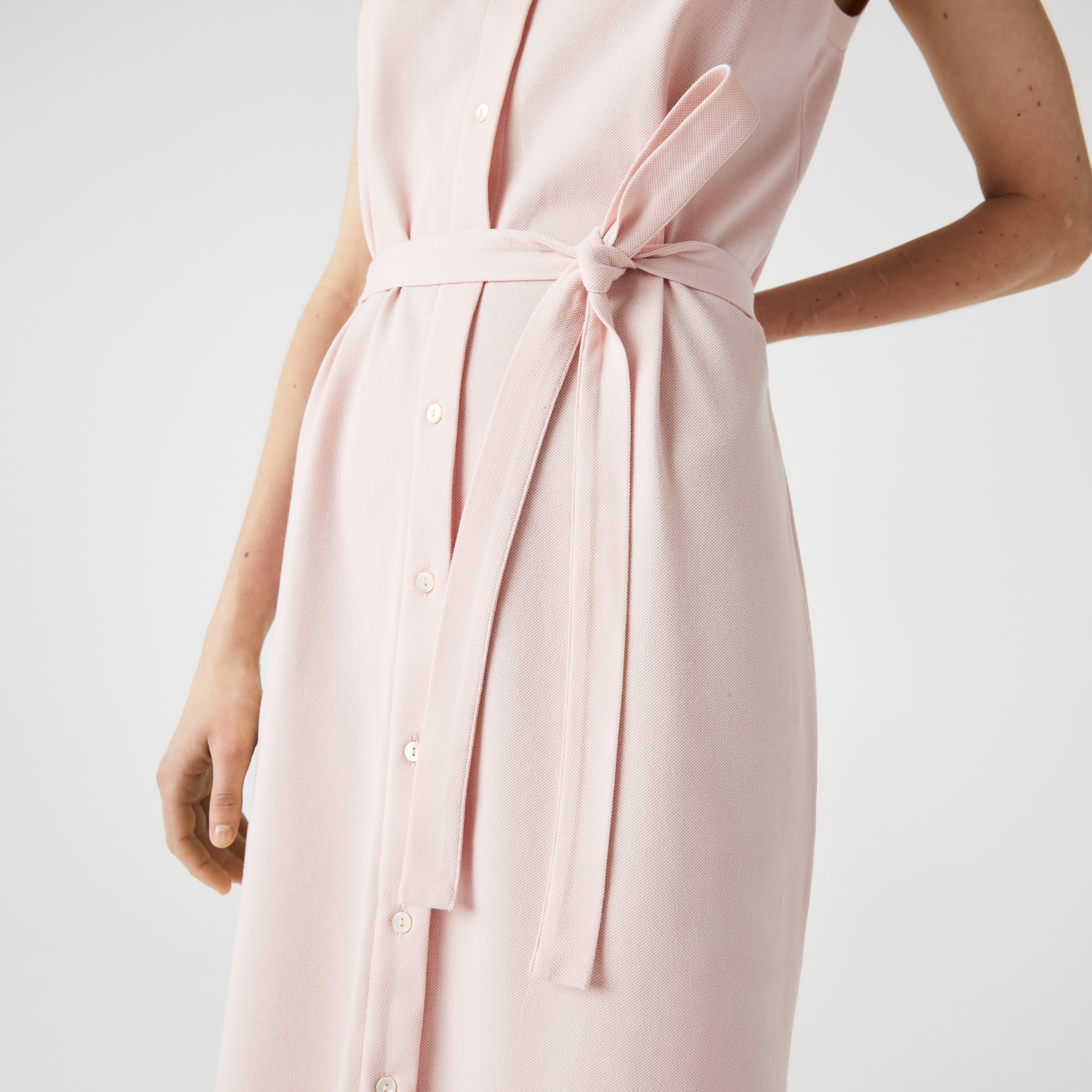 Lacoste Kadın Loose Fit Kolsuz Polo Yaka Pembe Elbise