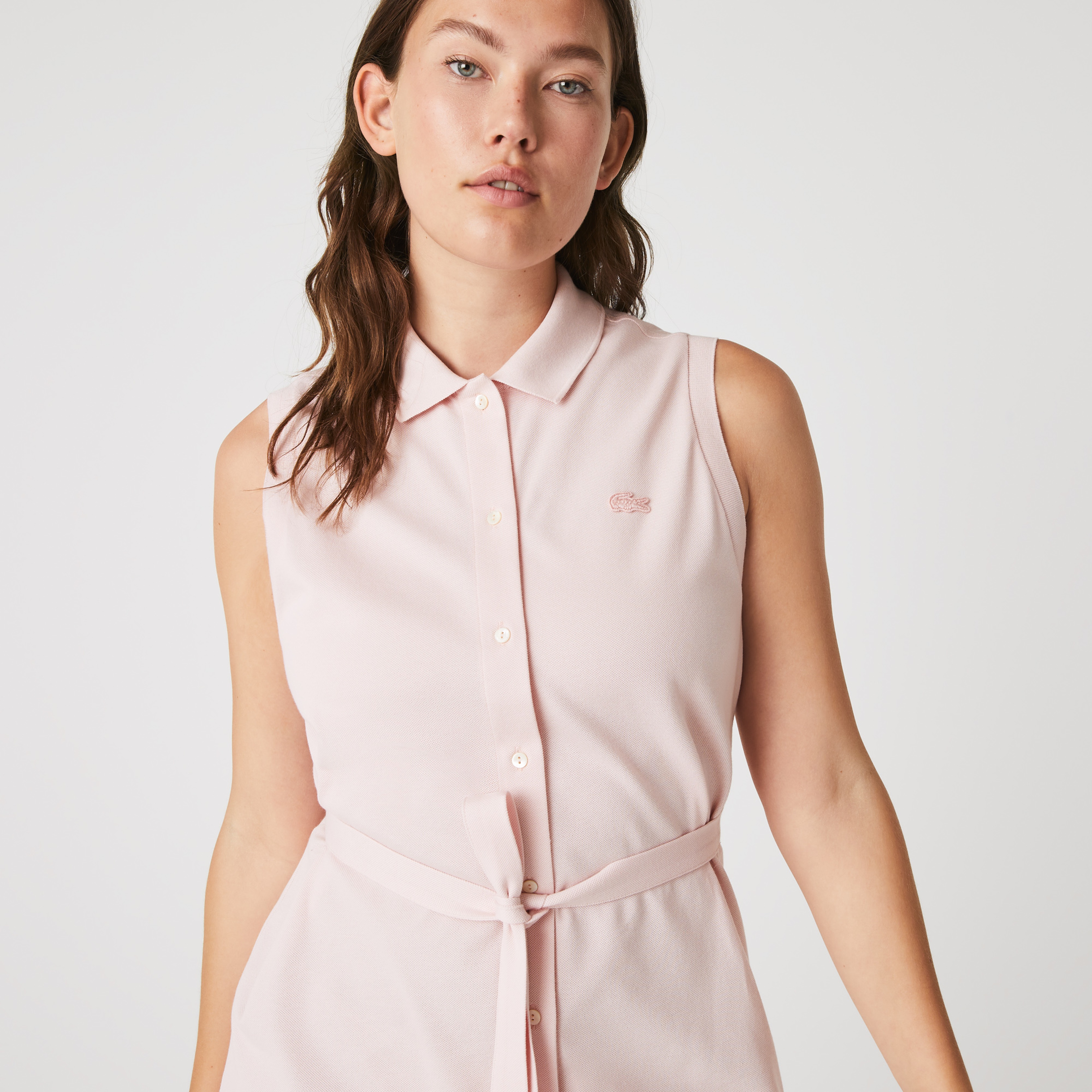 Lacoste Kadın Loose Fit Kolsuz Polo Yaka Pembe Elbise
