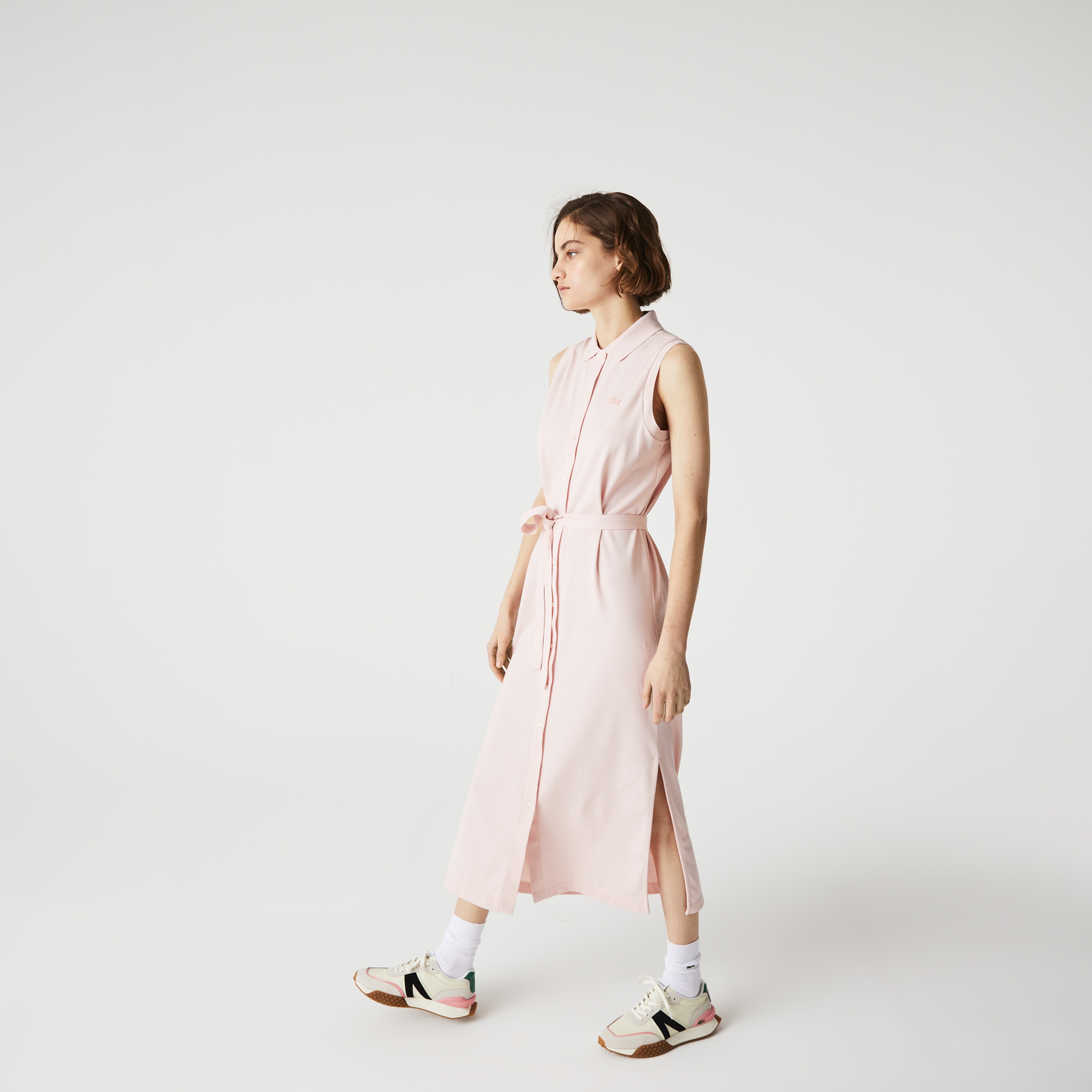 Lacoste Kadın Loose Fit Kolsuz Polo Yaka Pembe Elbise