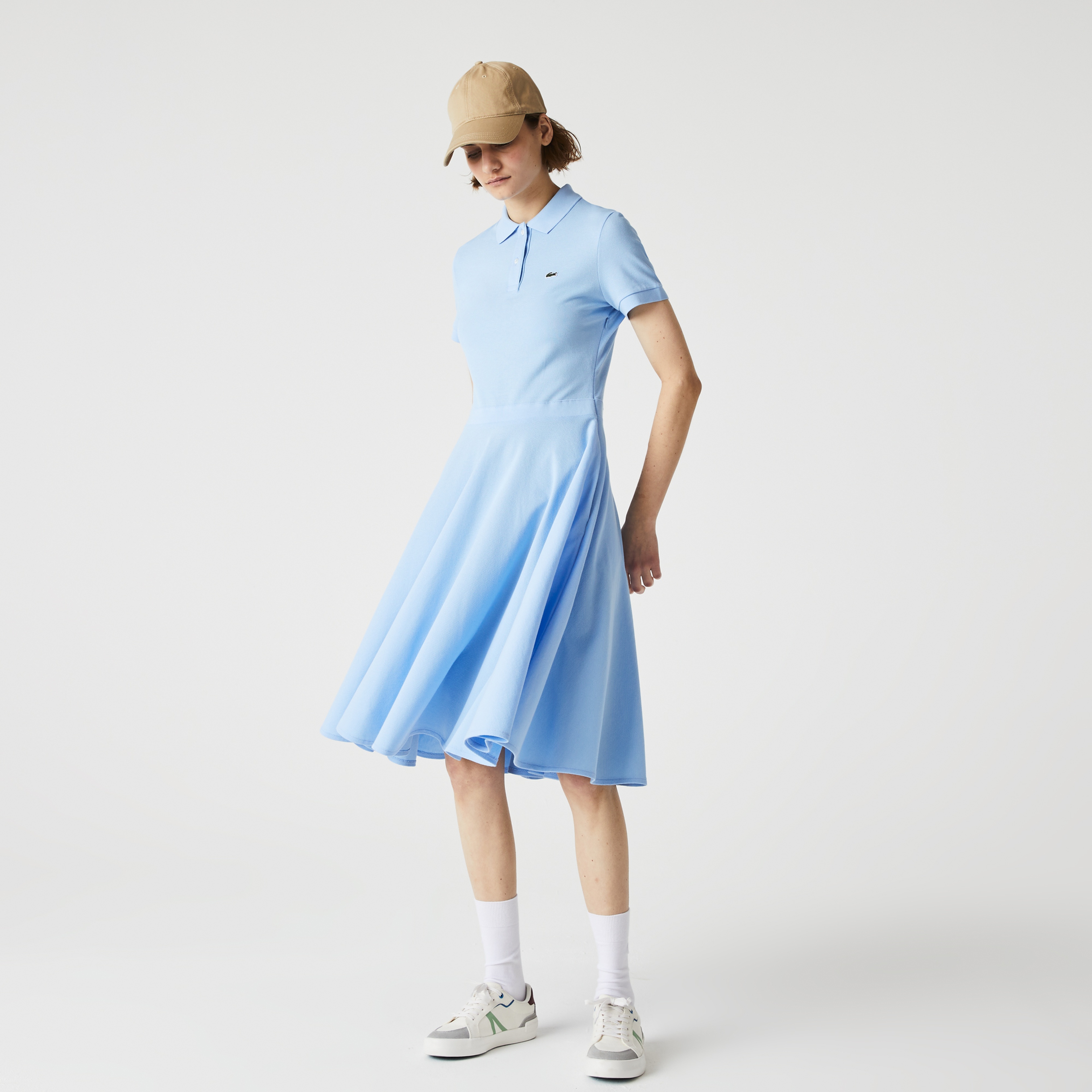 Lacoste Kadın Loose Fit Kısa Kollu Polo Yaka Mavi Elbise