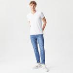 Erkek Slim Fit V Yaka Beyaz T-Shirt