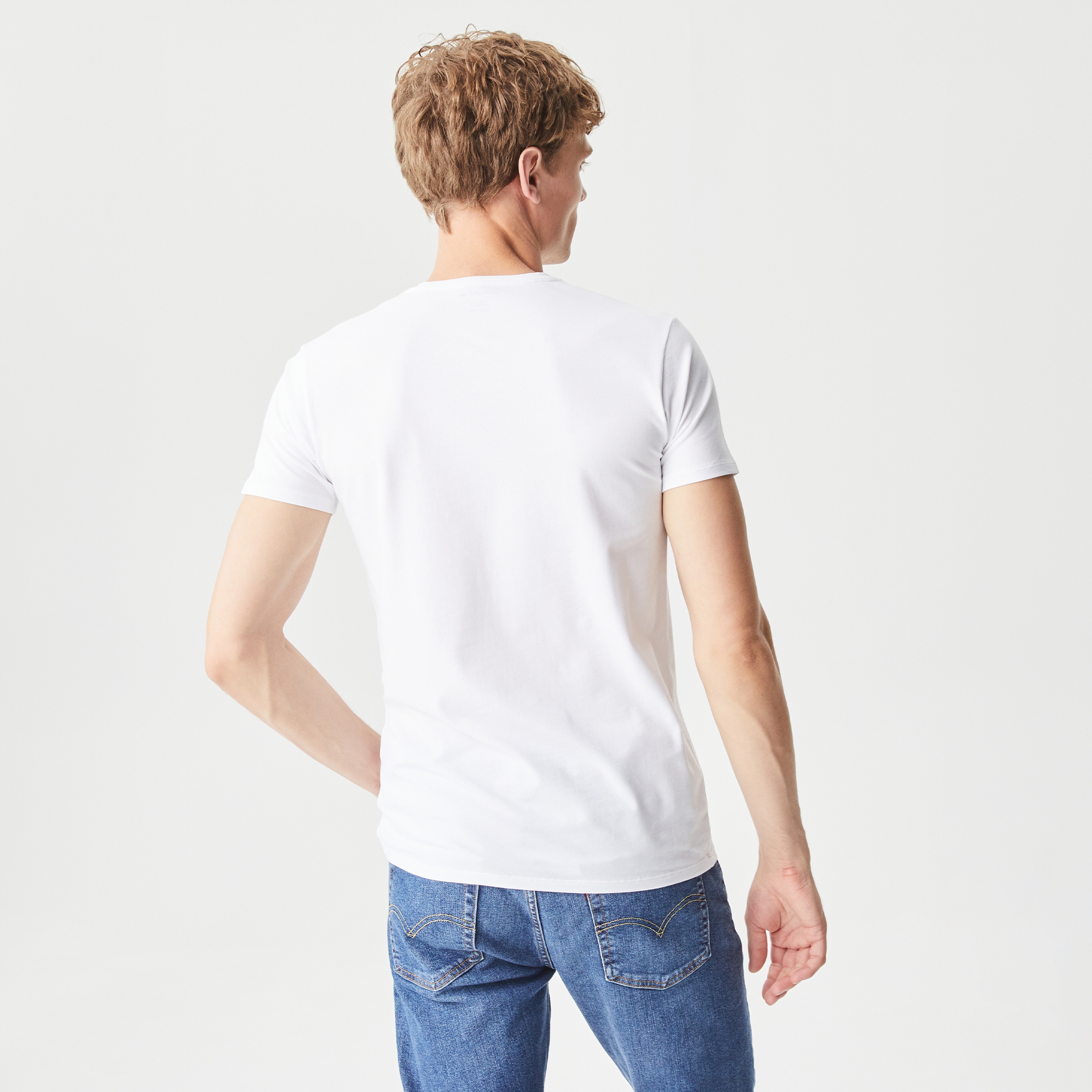 Erkek Slim Fit V Yaka Beyaz T-Shirt