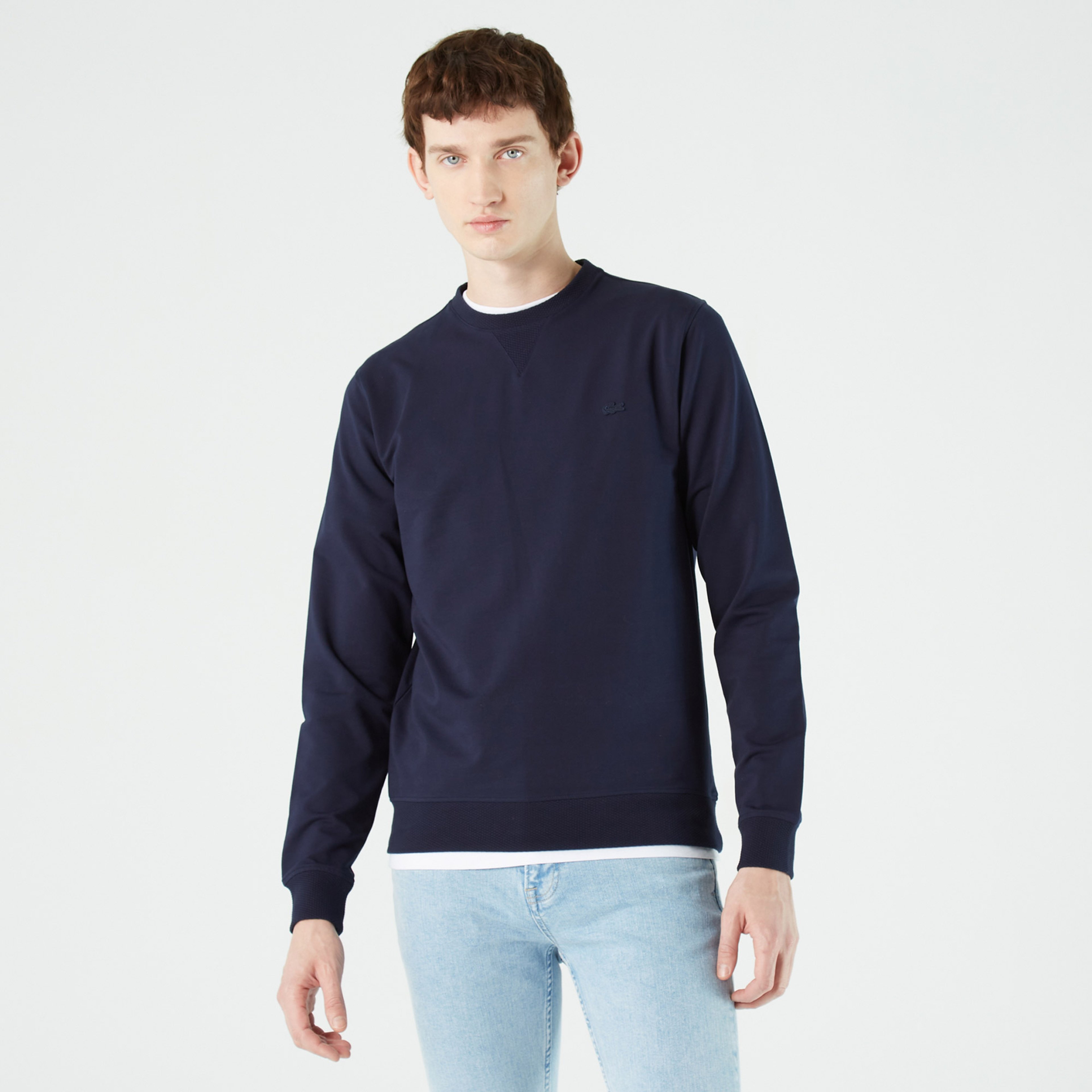 Erkek Slim Fit Bisiklet Yaka Lacivert Sweatshirt