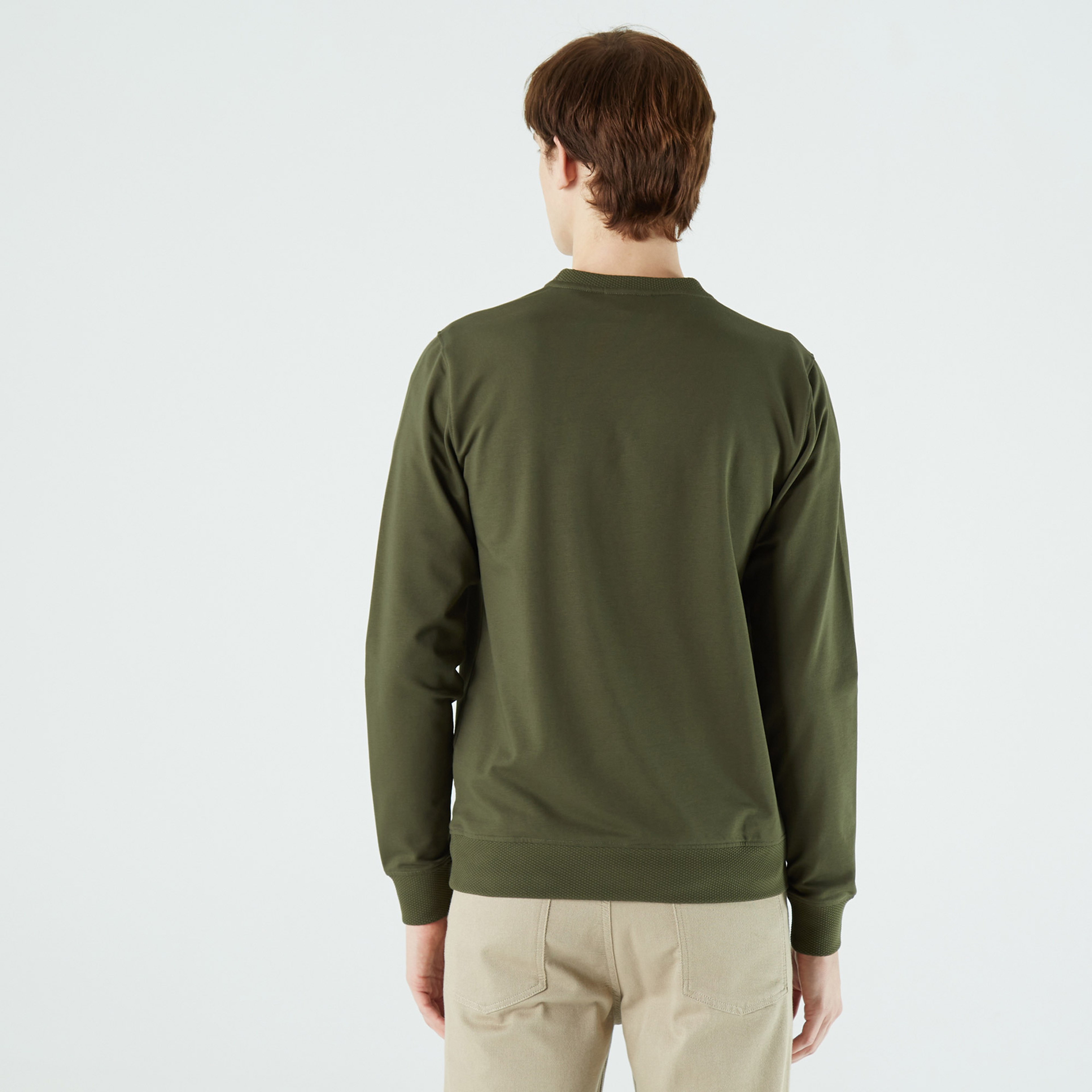 Erkek Slim Fit Bisiklet Yaka Haki Sweatshirt