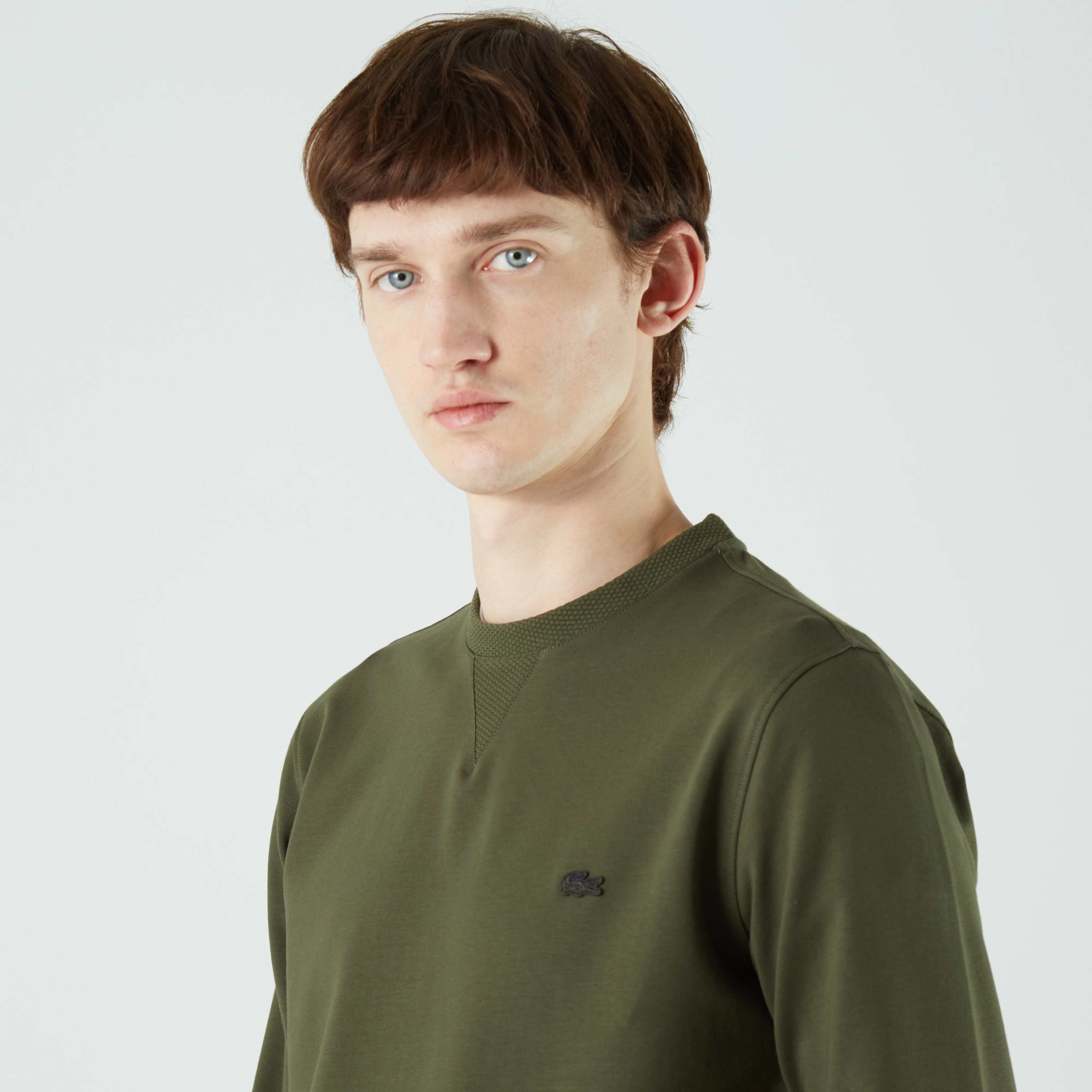 Erkek Slim Fit Bisiklet Yaka Haki Sweatshirt