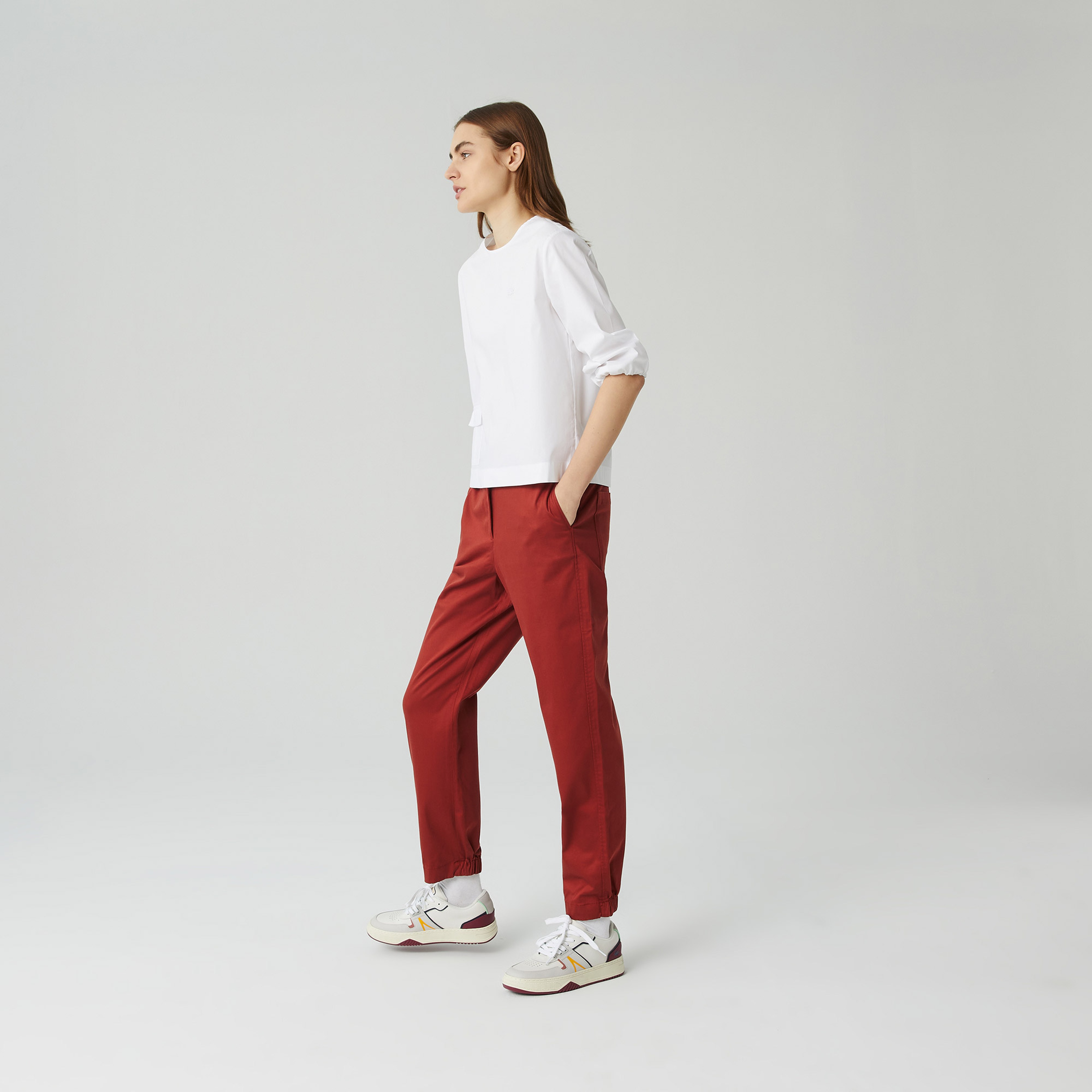 Lacoste Kadın Relaxed Fit Truvakar Kollu Bisiklet Yaka Beyaz Bluz