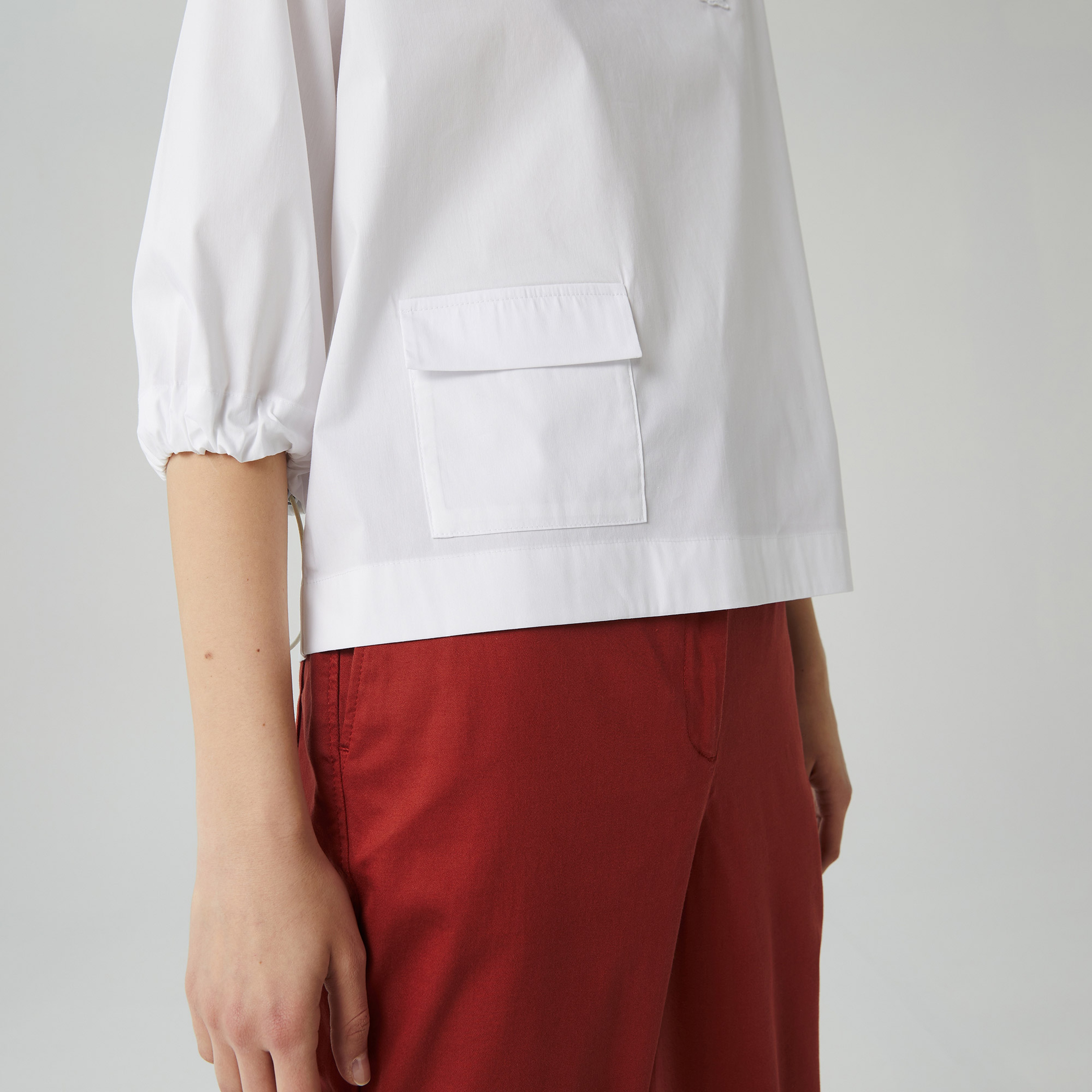 Lacoste Kadın Relaxed Fit Truvakar Kollu Bisiklet Yaka Beyaz Bluz